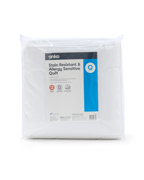 Stain Resistant and Allergy Sensitive Quilt - Queen Bed, White