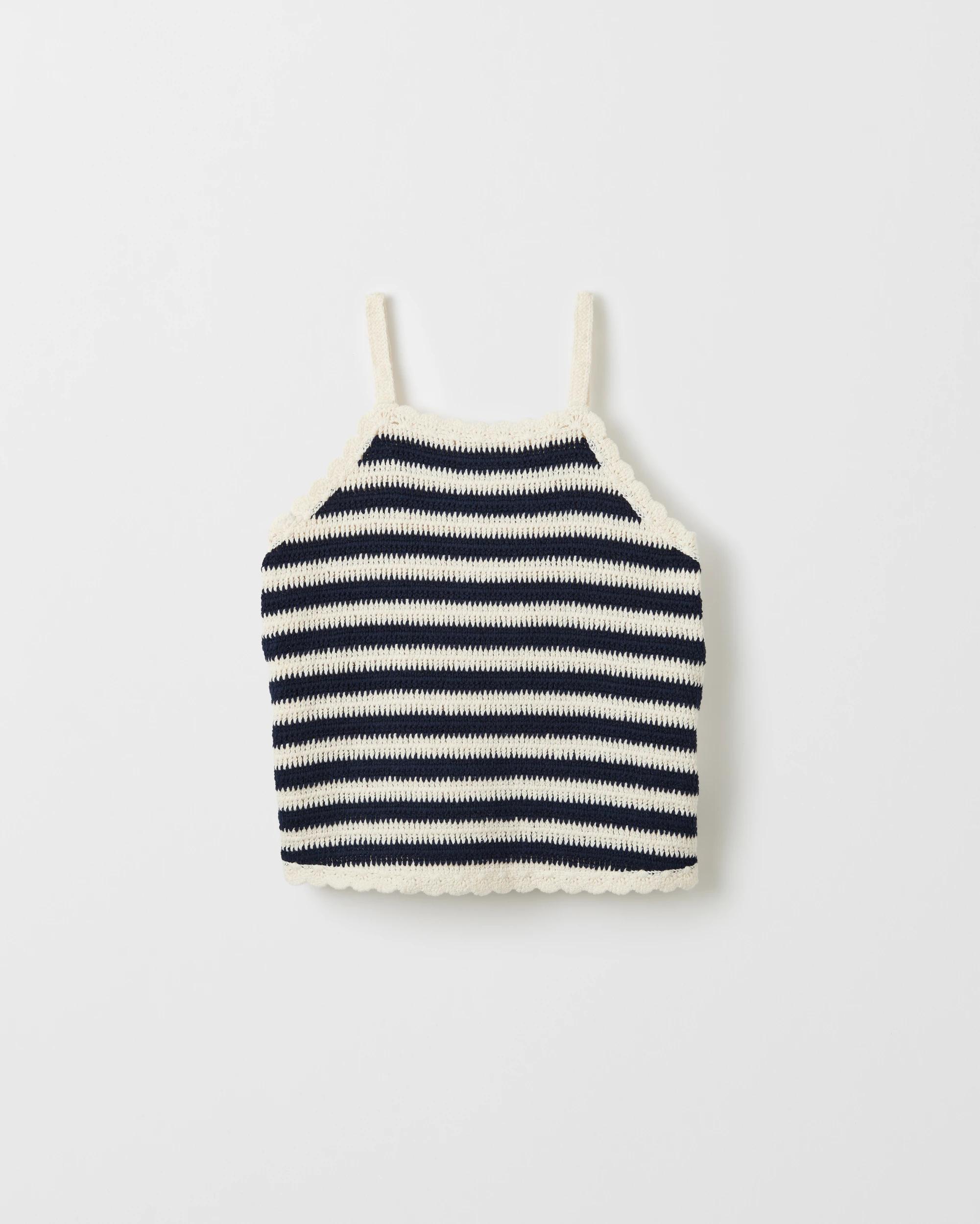 1 Target Kids Australian Cotton Blend Crochet Tank Top NAVY/CREAM STRIPE, 1 of 2