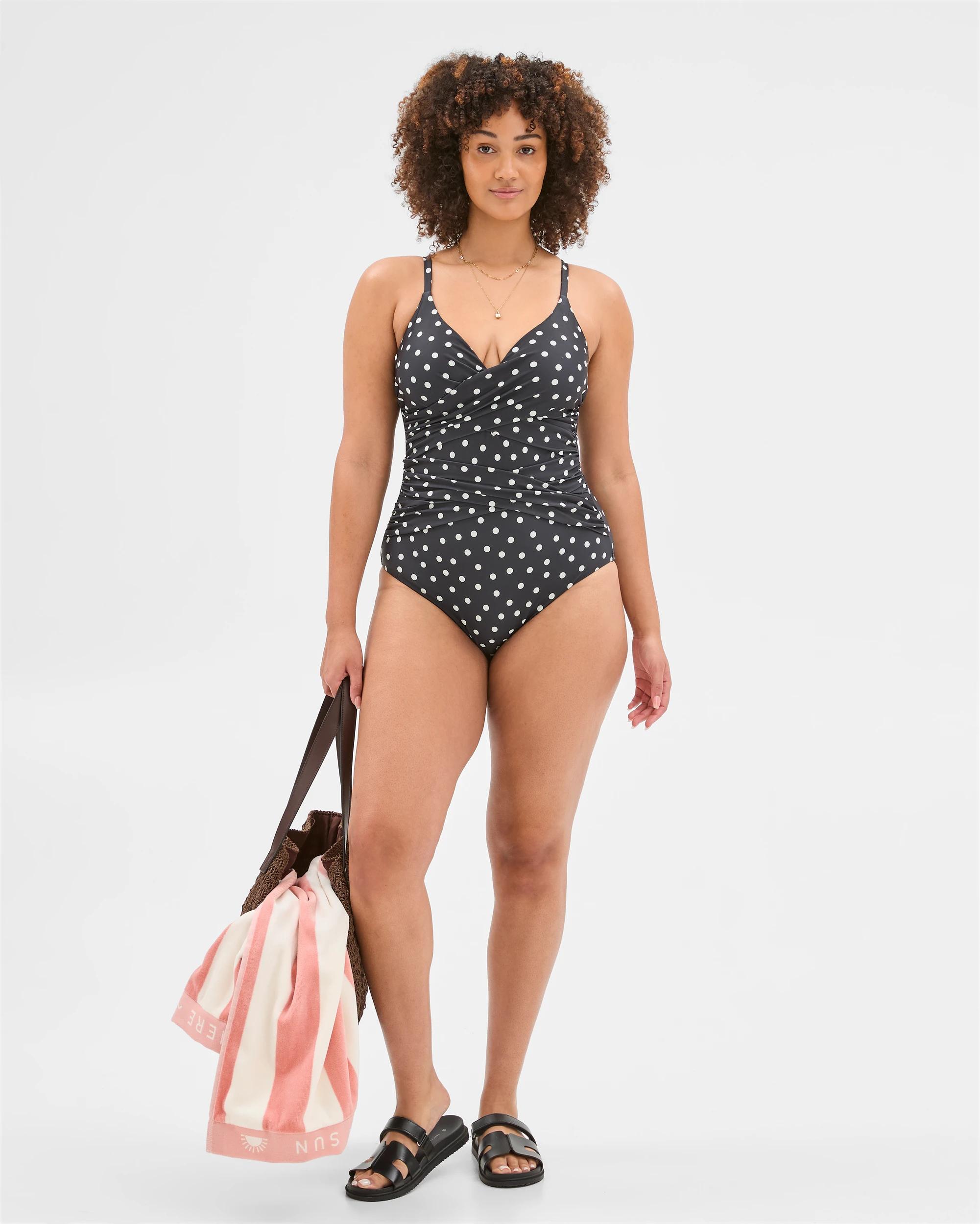 3 Target Smooth Wrap One Piece Bathers - Shape Your Body BLACK+ WHITE SPOT, 3 of 6