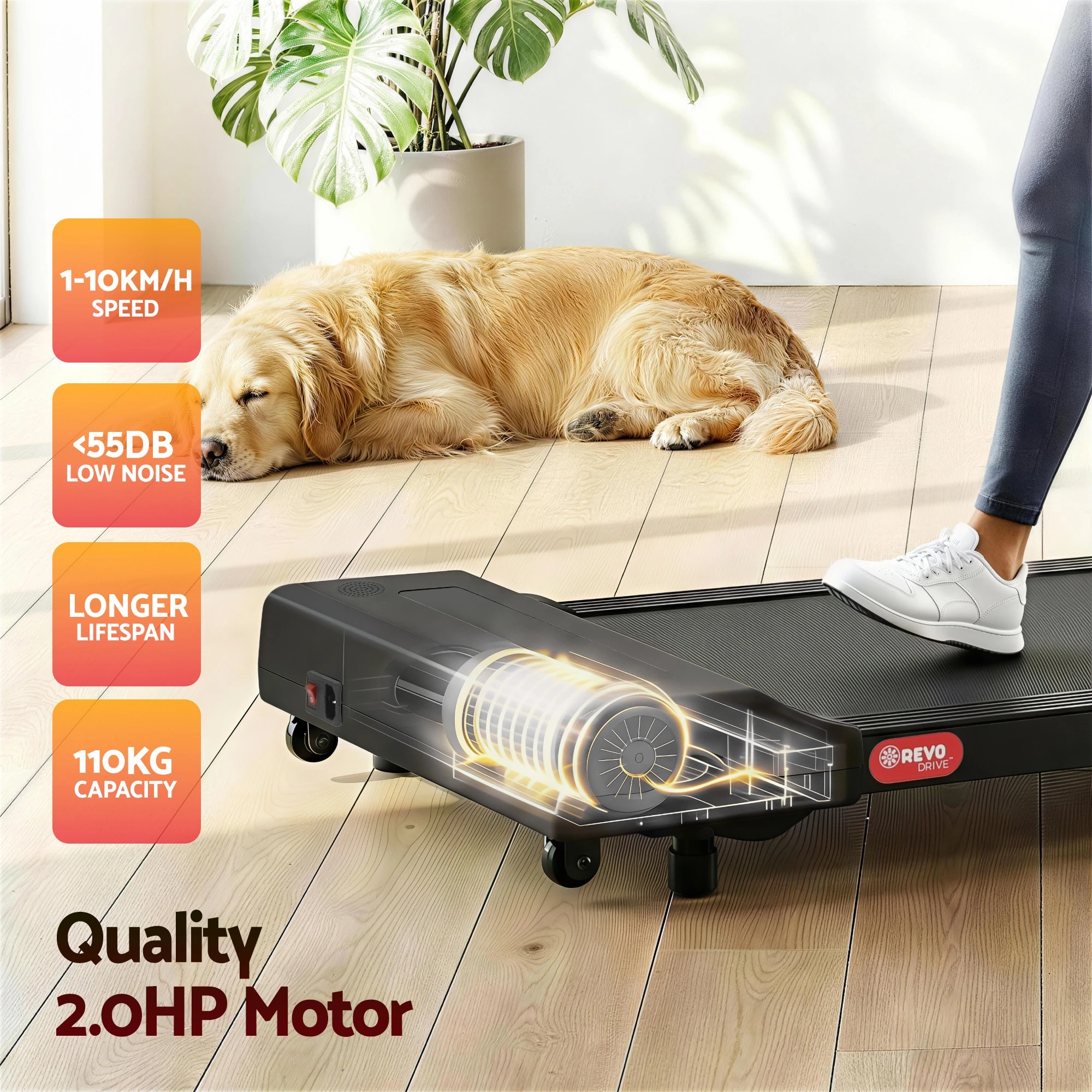 6 Everfit Treadmill Electric Walking Pad Under Desk Home Gym Fitness 400mm - Black, 6 of 7