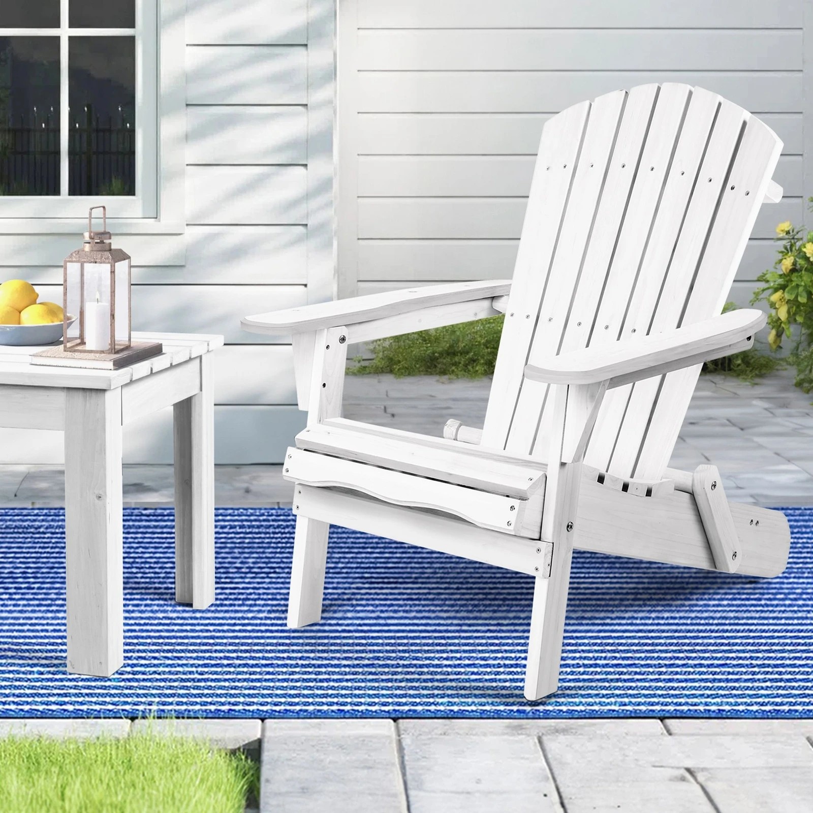 5 Alfordson 2x Outdoor Chairs Wooden Adirondack Patio Furniture Beach Garden - White, 5 of 9