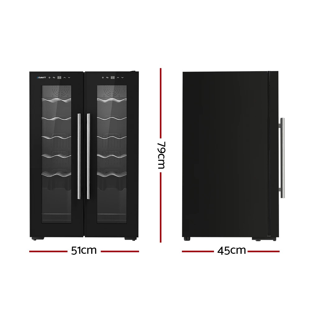 2 Devanti Wine Fridge Cooler Dual Zone 24 Bottles - Black, 2 of 5