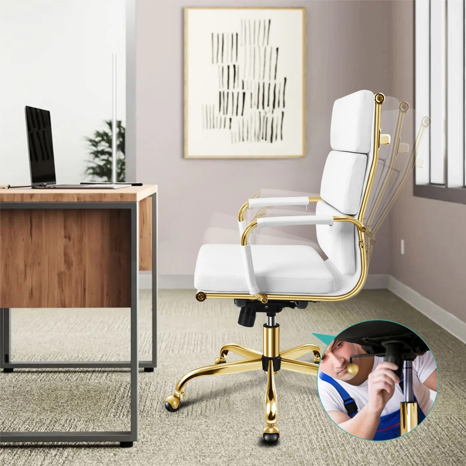 2 Alfordson Office Chair Ergonomic Paddings Executive Computer Work Seat High Back - White, 2 of 10