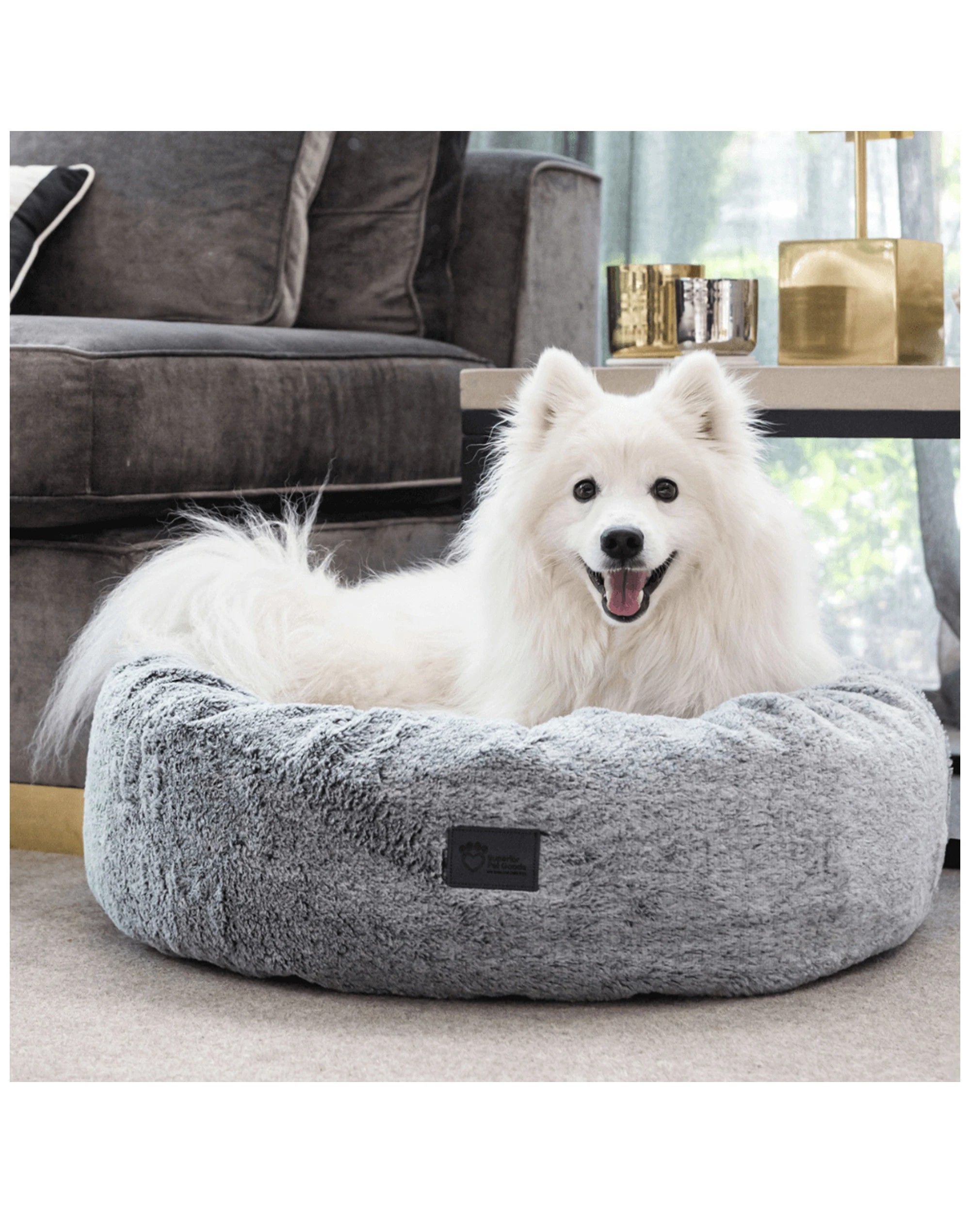4 SUPERIOR PET GOODS Harley Artic Faux Fur Large Pet Bed Machine Washable 80Cm - Grey, 4 of 6