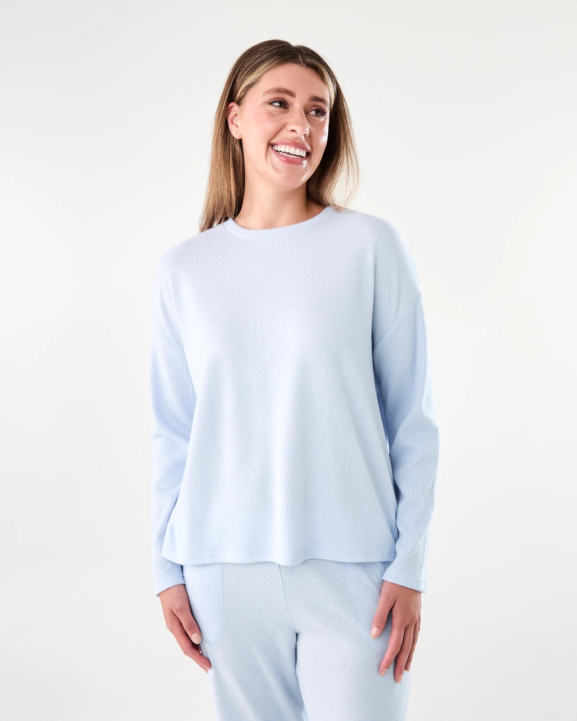 1 Super Soft Rib Sleeve Lounge Top Halo Blue, 1 of 7