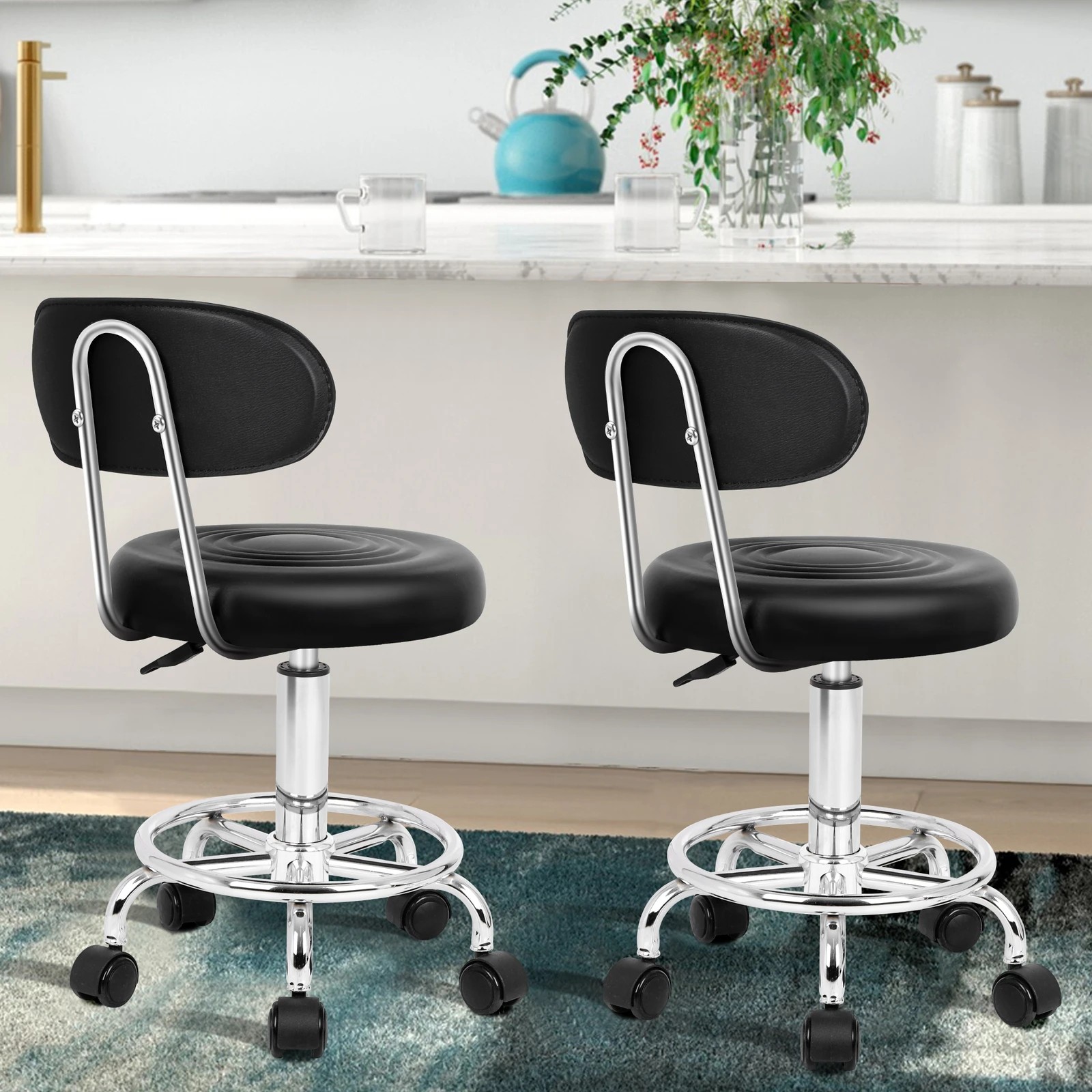 4 Alfordson 2x Salon Stool Backrest Swivel Barber Hair Dress Chair Declan - Black, 4 of 10