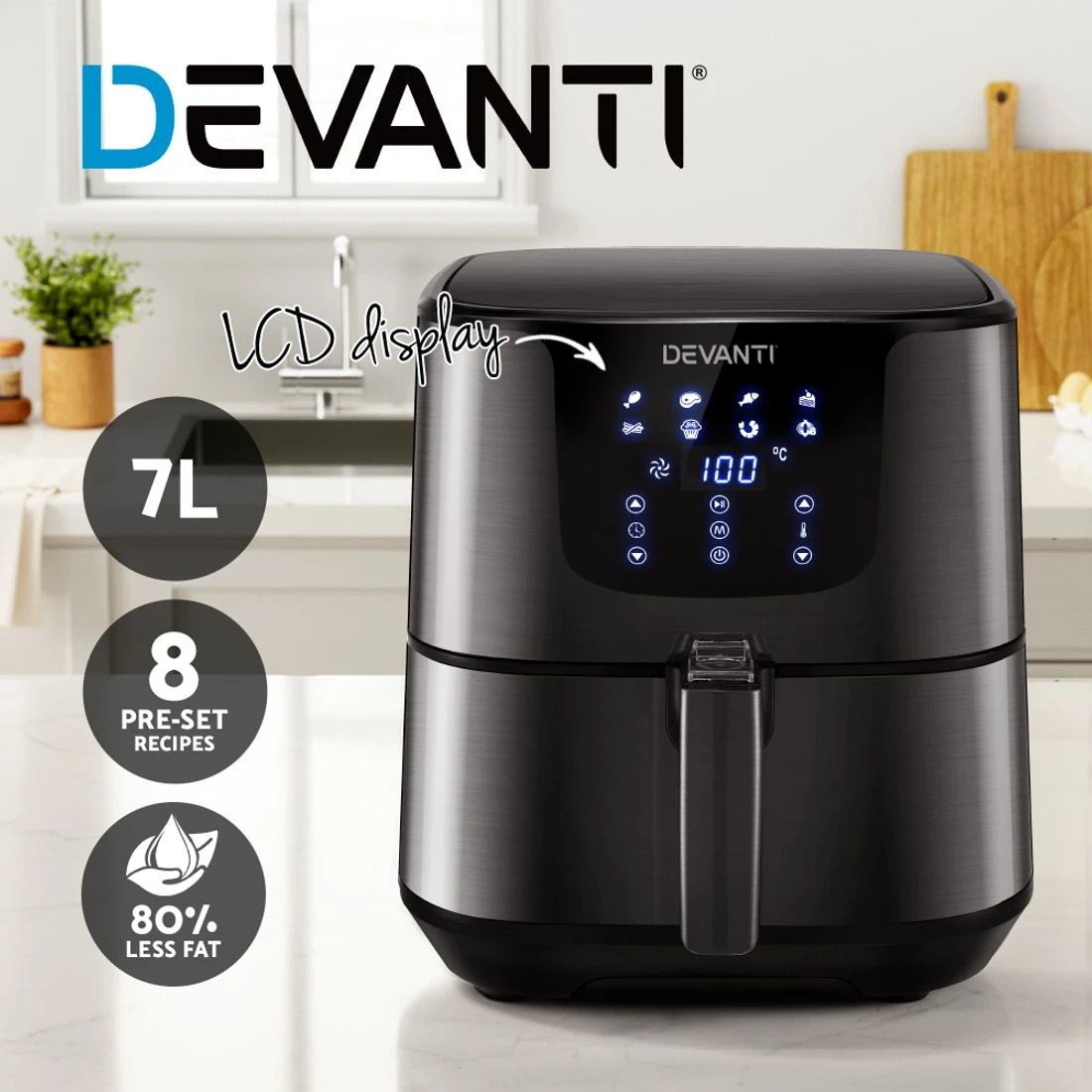 5 Devanti Air Fryer 7L LCD Fryers - Black, 5 of 7