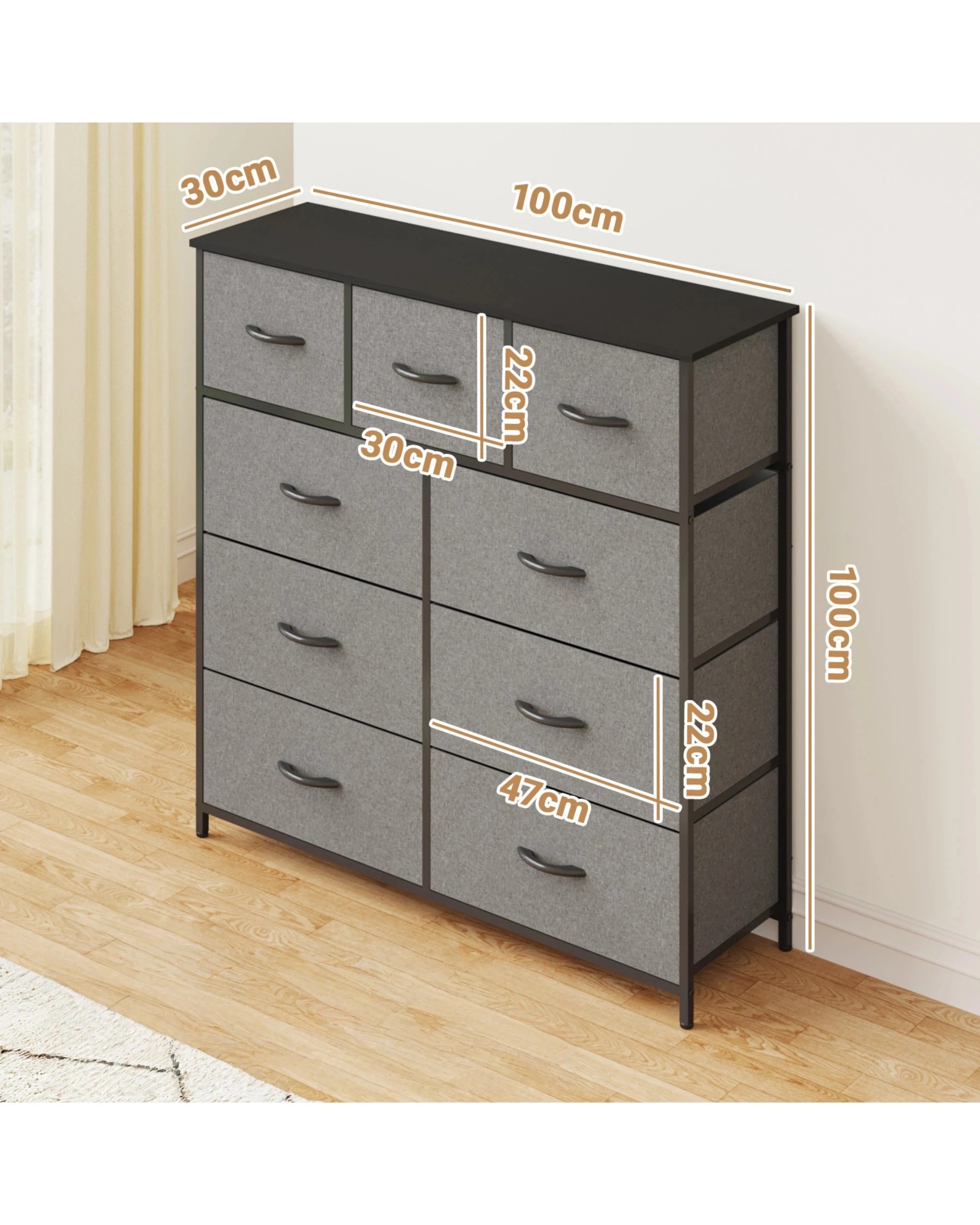 3 Advwin 9 Chest Of Drawers Fabric Storage Cabinet - Grey, 3 of 10
