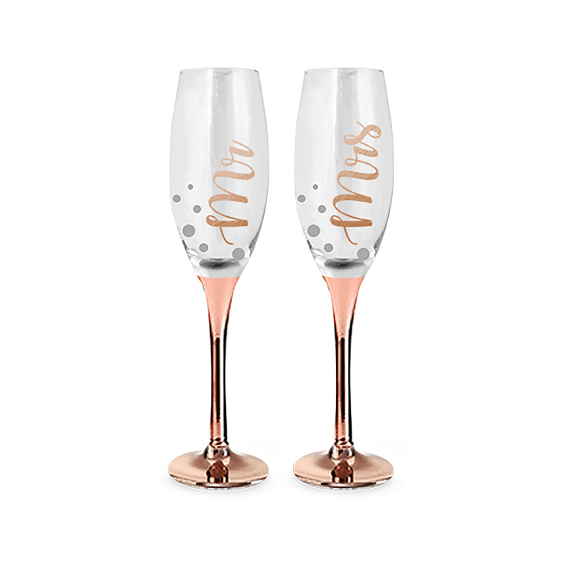 1 2pc Wedding Glasses Mr & Mrs Rose Gold Celebration Party Champagne Glass Set
 - Gold, 1 of 3