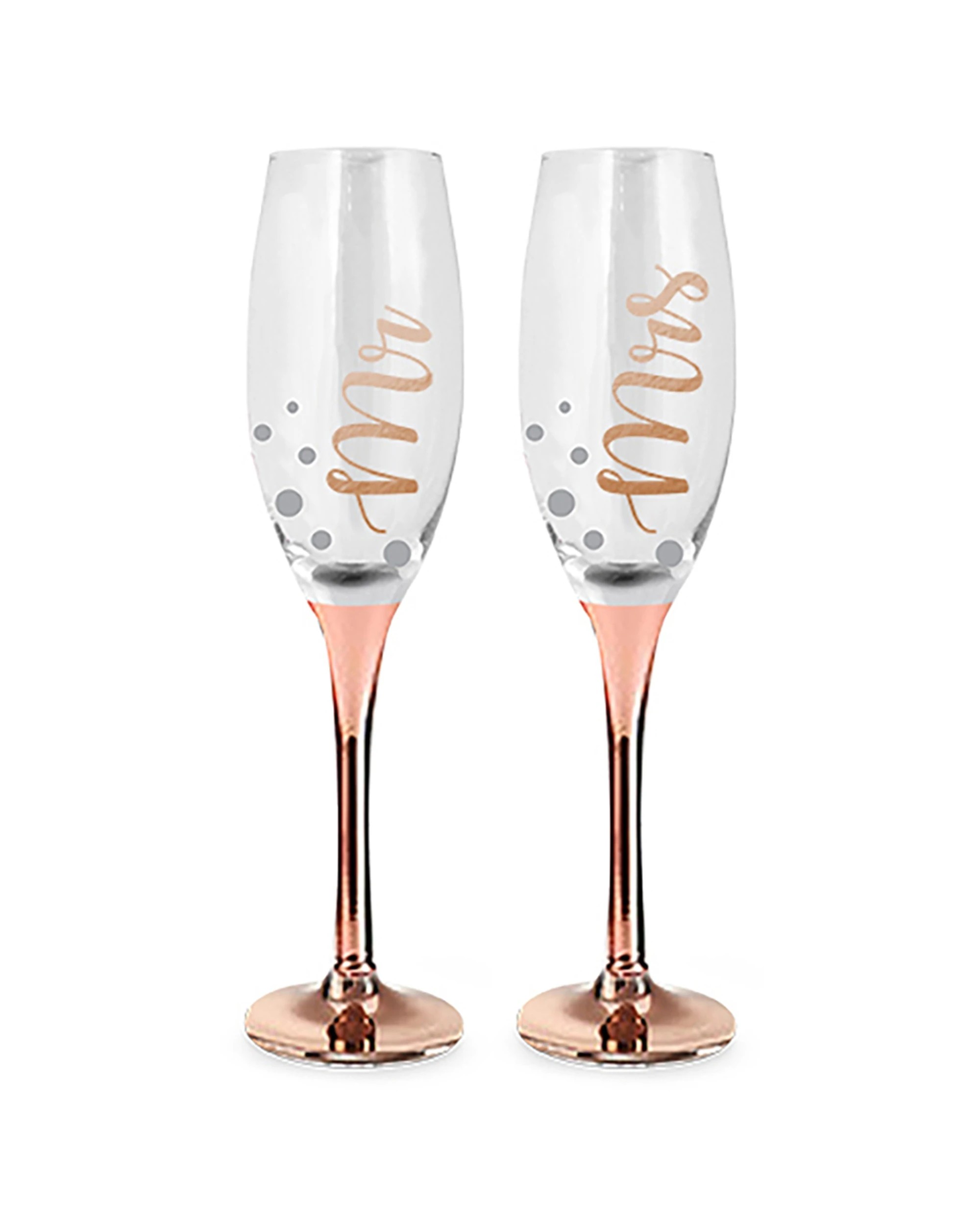 1 2pc Wedding Glasses Mr & Mrs Rose Gold Celebration Party Champagne Glass Set
 - Gold, 1 of 3