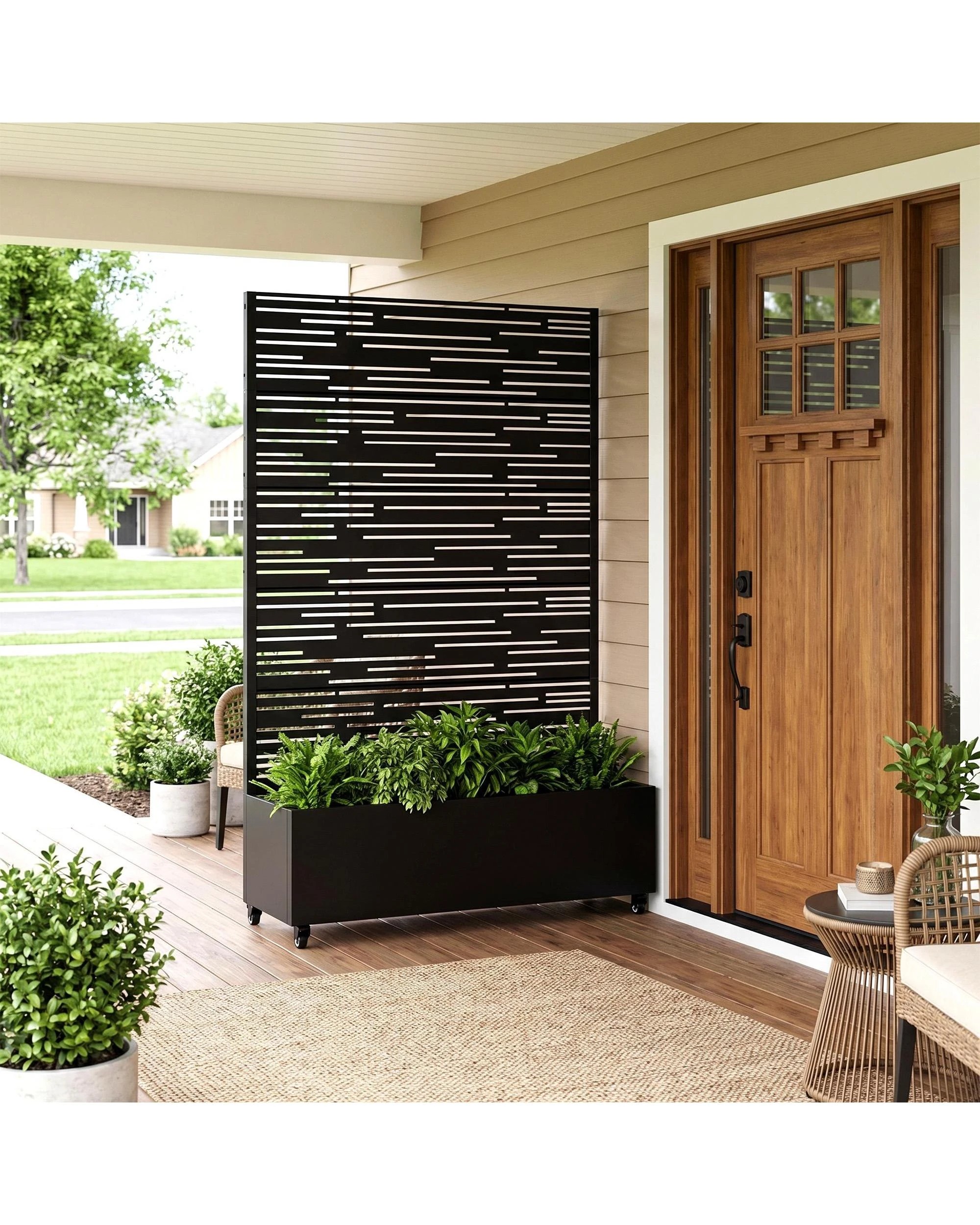 OAKORY 180cm Metal Planter Box with Privacy Screen and Lockable Wheels ...