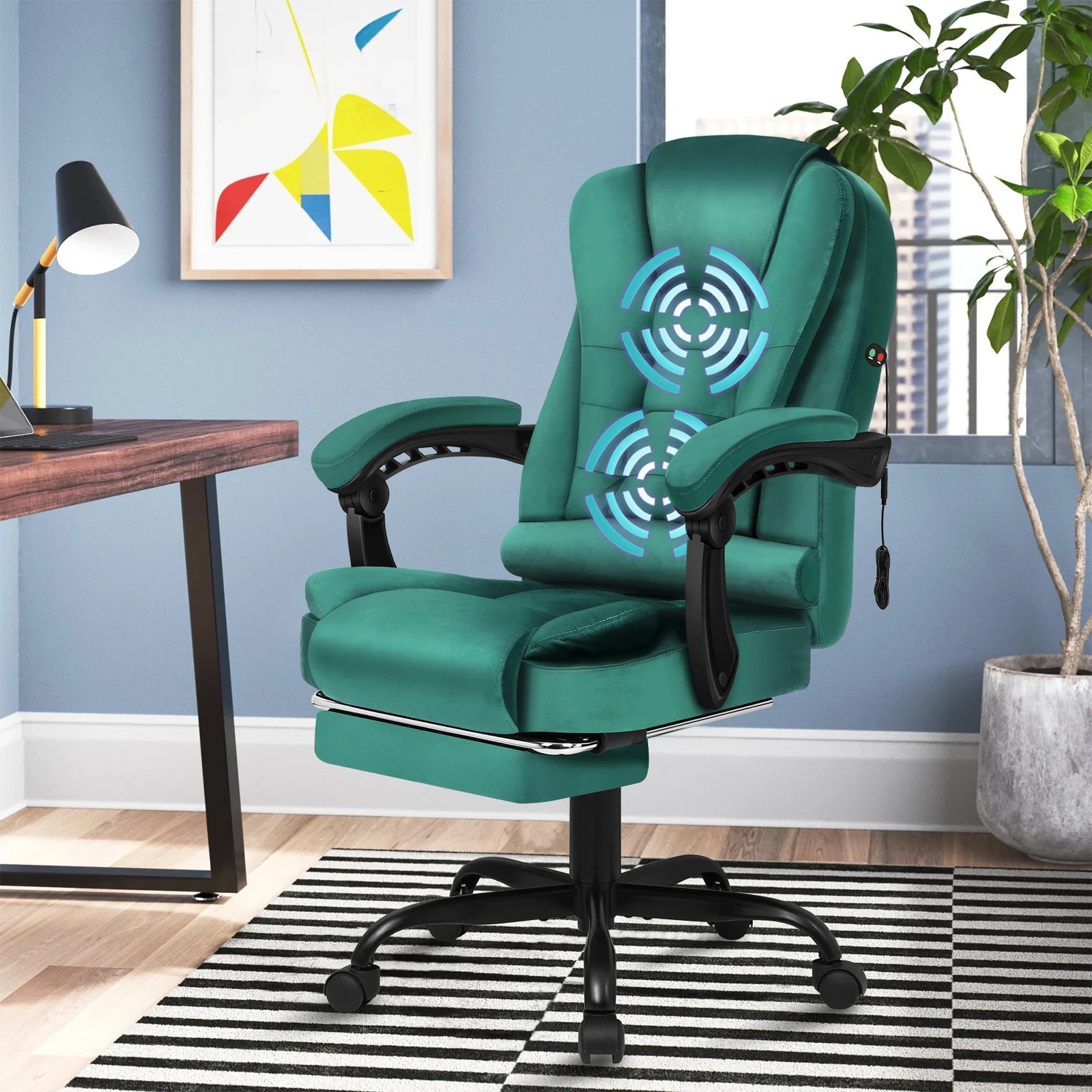 2 Alfordson Massage Office Chair Footrest Executive Gaming Racing Velvet Seat - Green, 2 of 10