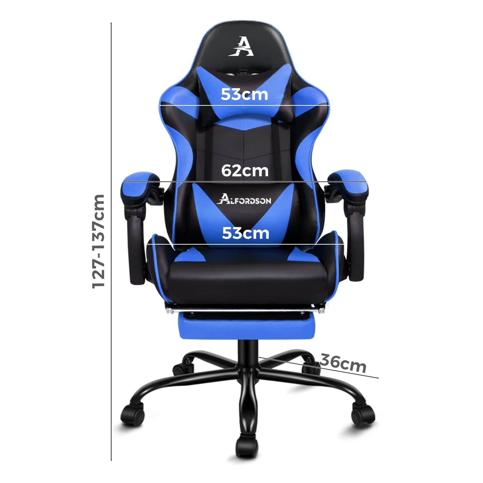 4 Alfordson Gaming Chair Office Executive Racing Footrest Seat PU Leather - Blue, 4 of 10