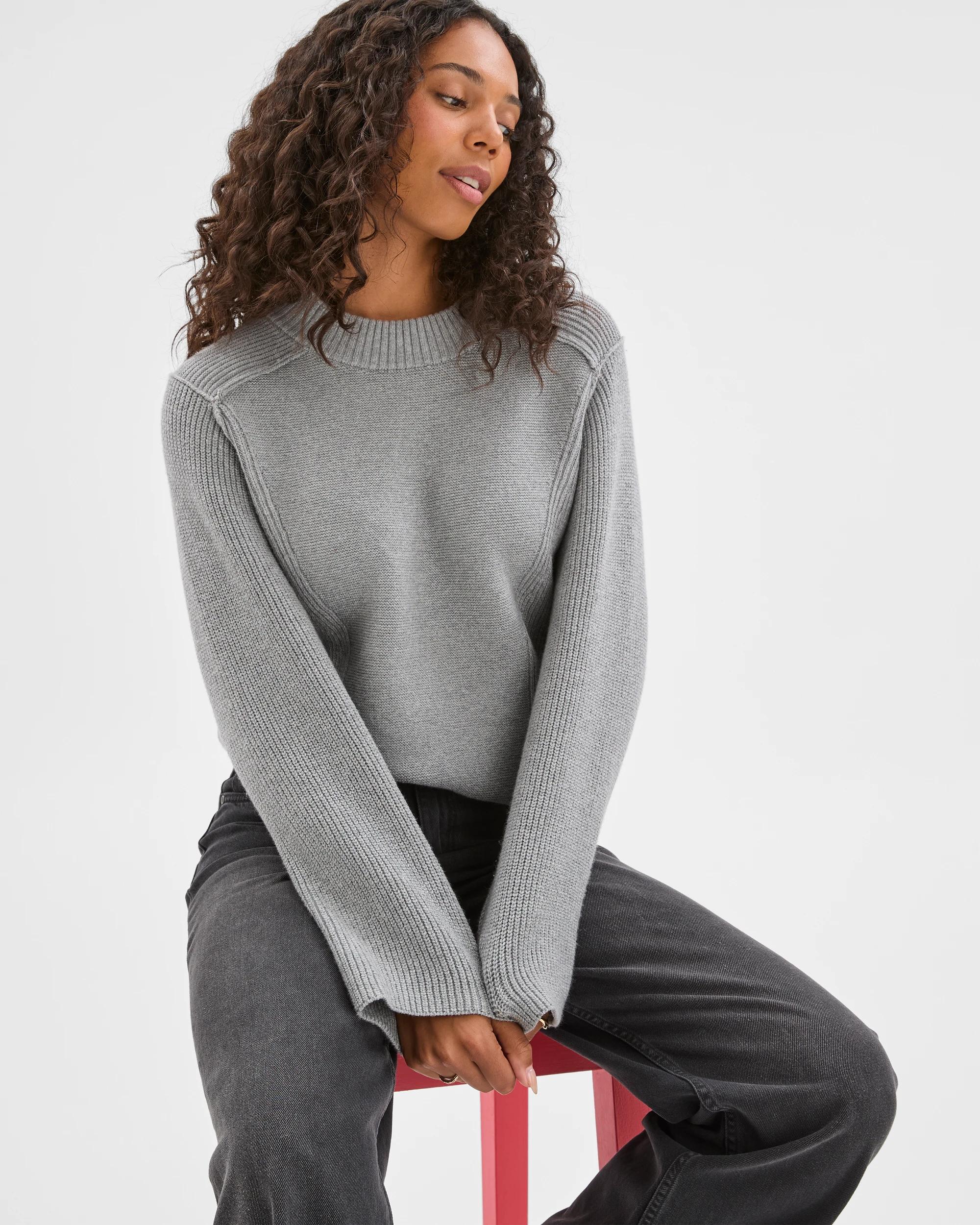 1 Target Woman Australian Cotton Blend Knit Stitch Crew Neck Jumper MID GREY MARLE, 1 of 9