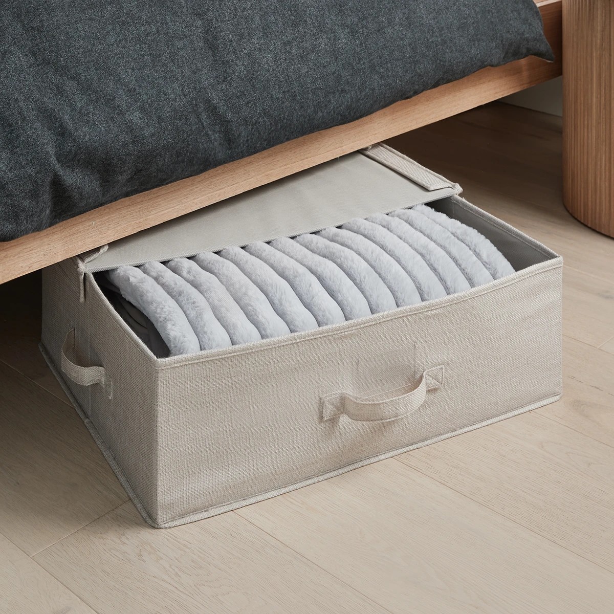 1 Linen Look Underbed Storage Box - Beige, 1 of 8
