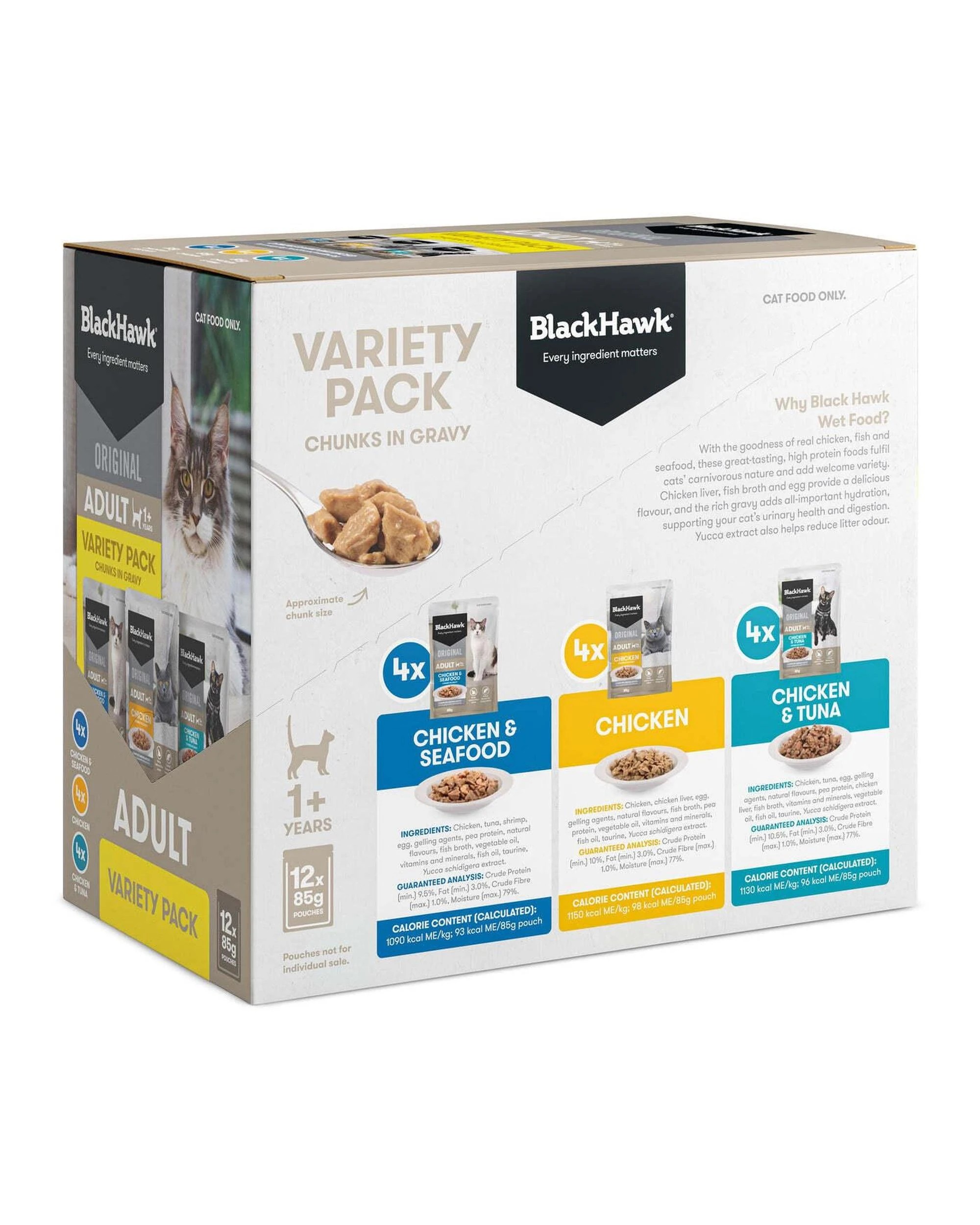 2 Black Hawk Adult 1+ Wet Cat Food Variety Pack in Gravy 12 x 85g, 2 of 4