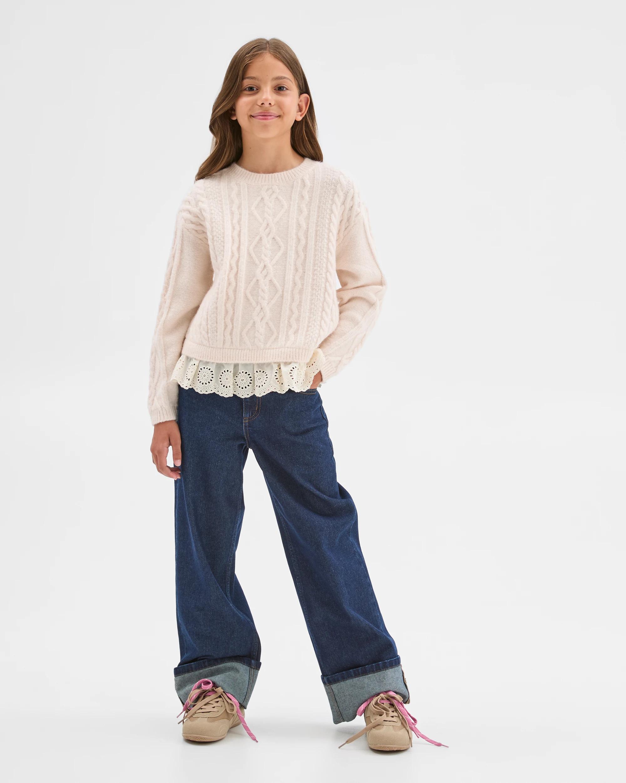 1 Target Kids Cable Knit Lace Hem Jumper CREAM, 1 of 7