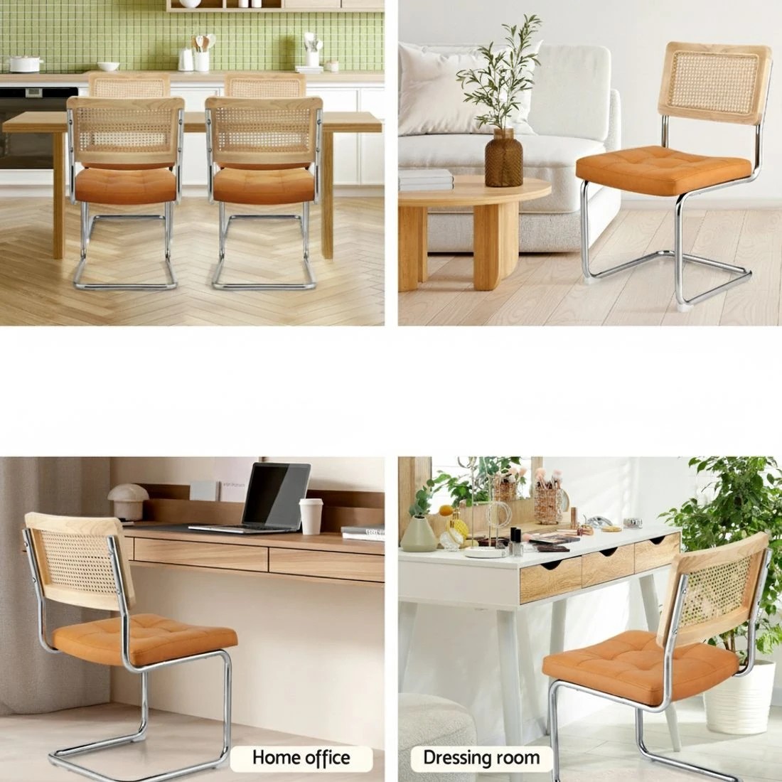 5 Artiss Dining Chairs Set of 4 PU Leather Rattan Cantilever - Multi, 5 of 6