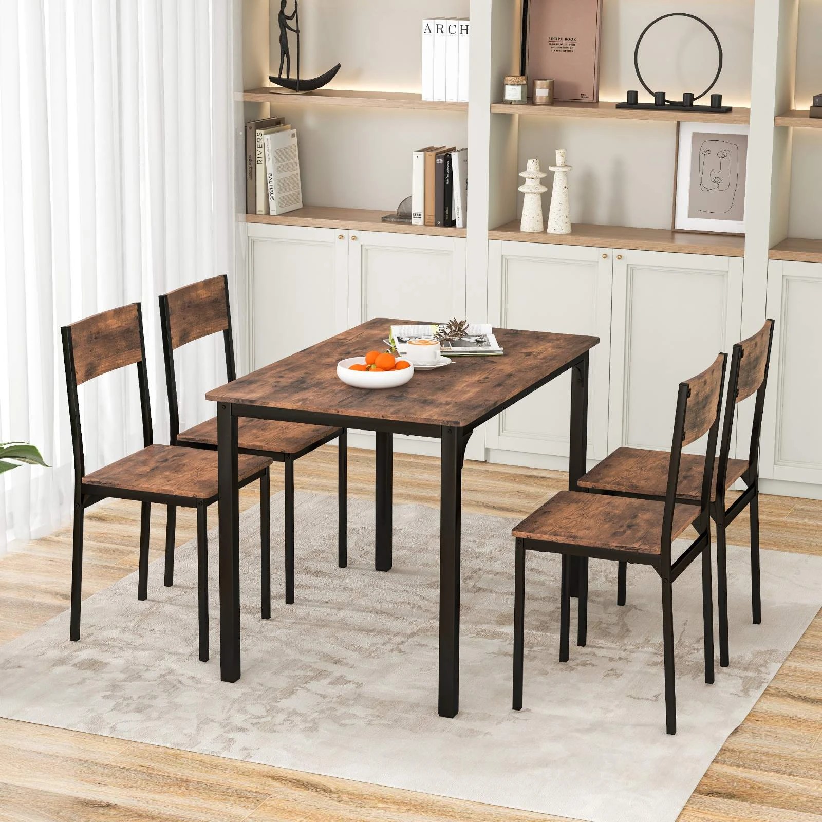 2 Costway 5PCS Dining Table Chairs Set Kitchen Furniture Rustic Brown, 2 of 3