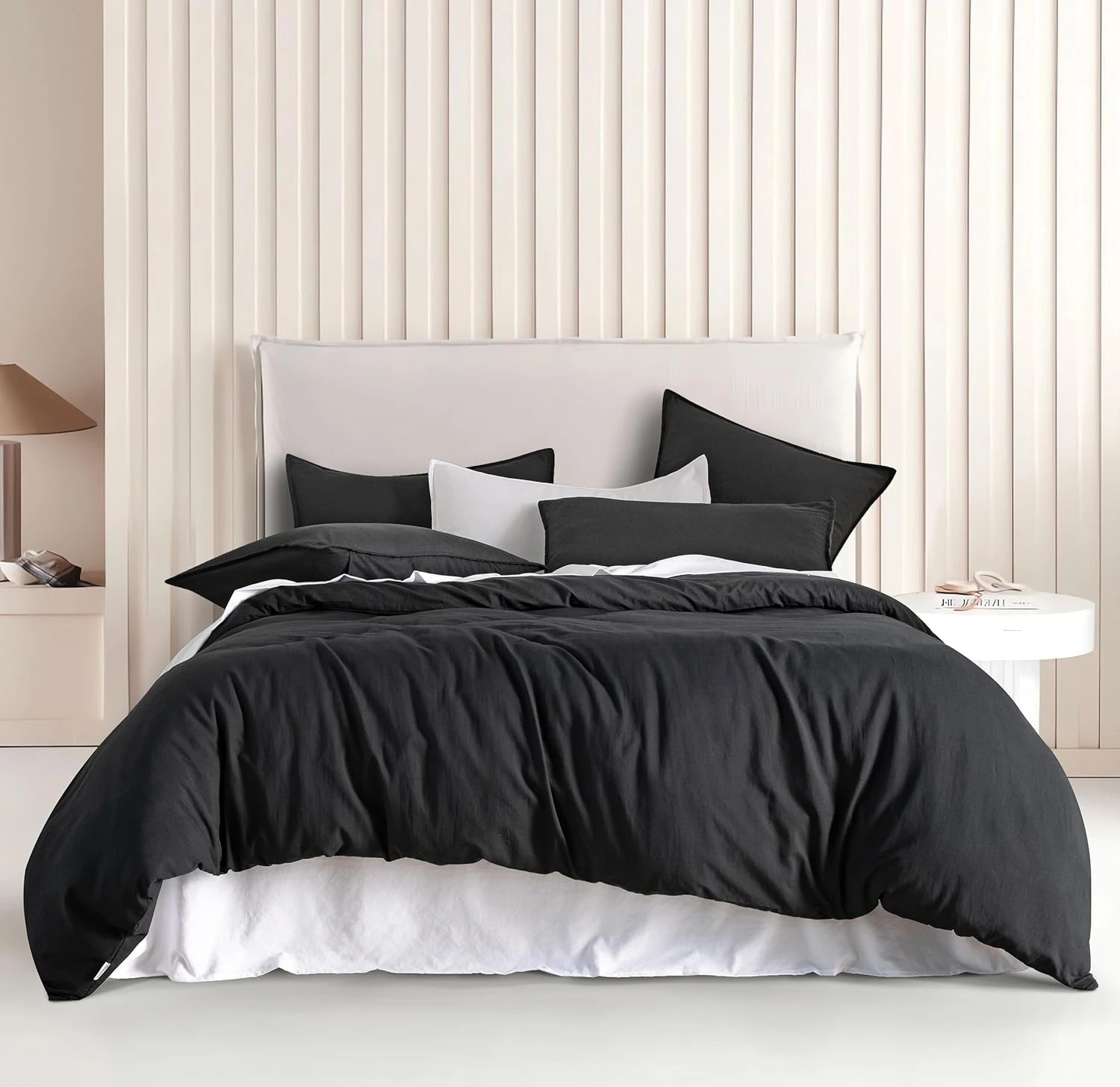 1 CleverPolly 100% Vintage Washed Microfibre Quilt Cover Set - Double Bed - Black, 1 of 6