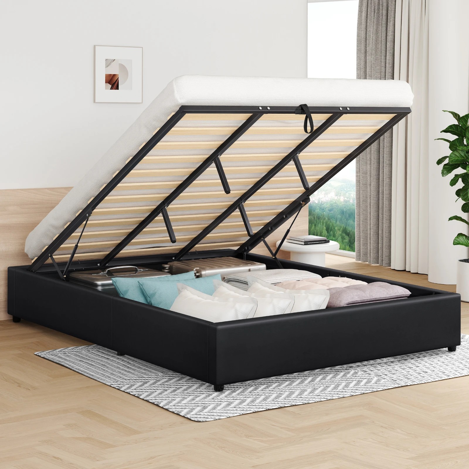 2 Alfordson Bed Frame King Size Gas Lift Storage Mattress Base Barlow - Black, 2 of 10