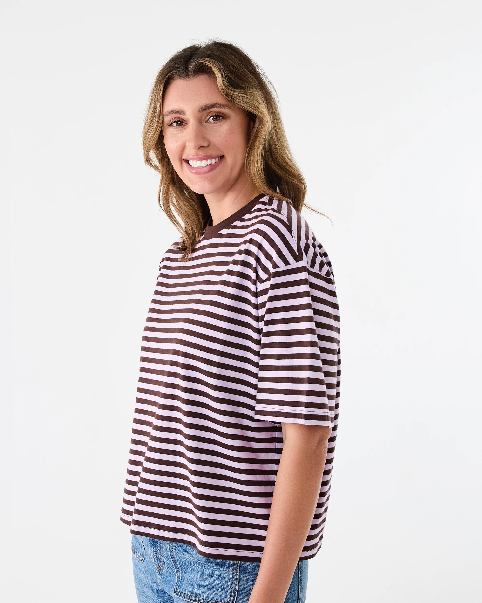 2 Short Sleeve Oversized Chopped Stripe T-shirt Lilchocstp, 2 of 5