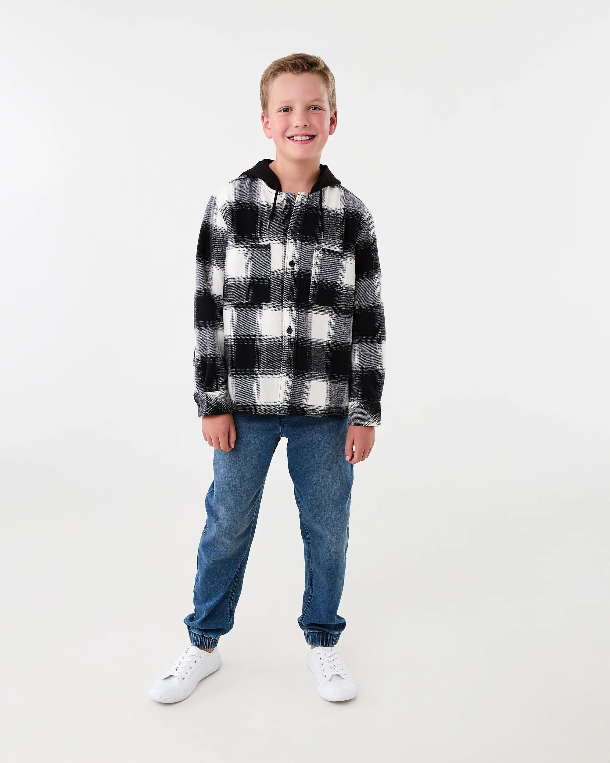 8 Long Sleeve Hooded Check Shirt Snw White, 8 of 9