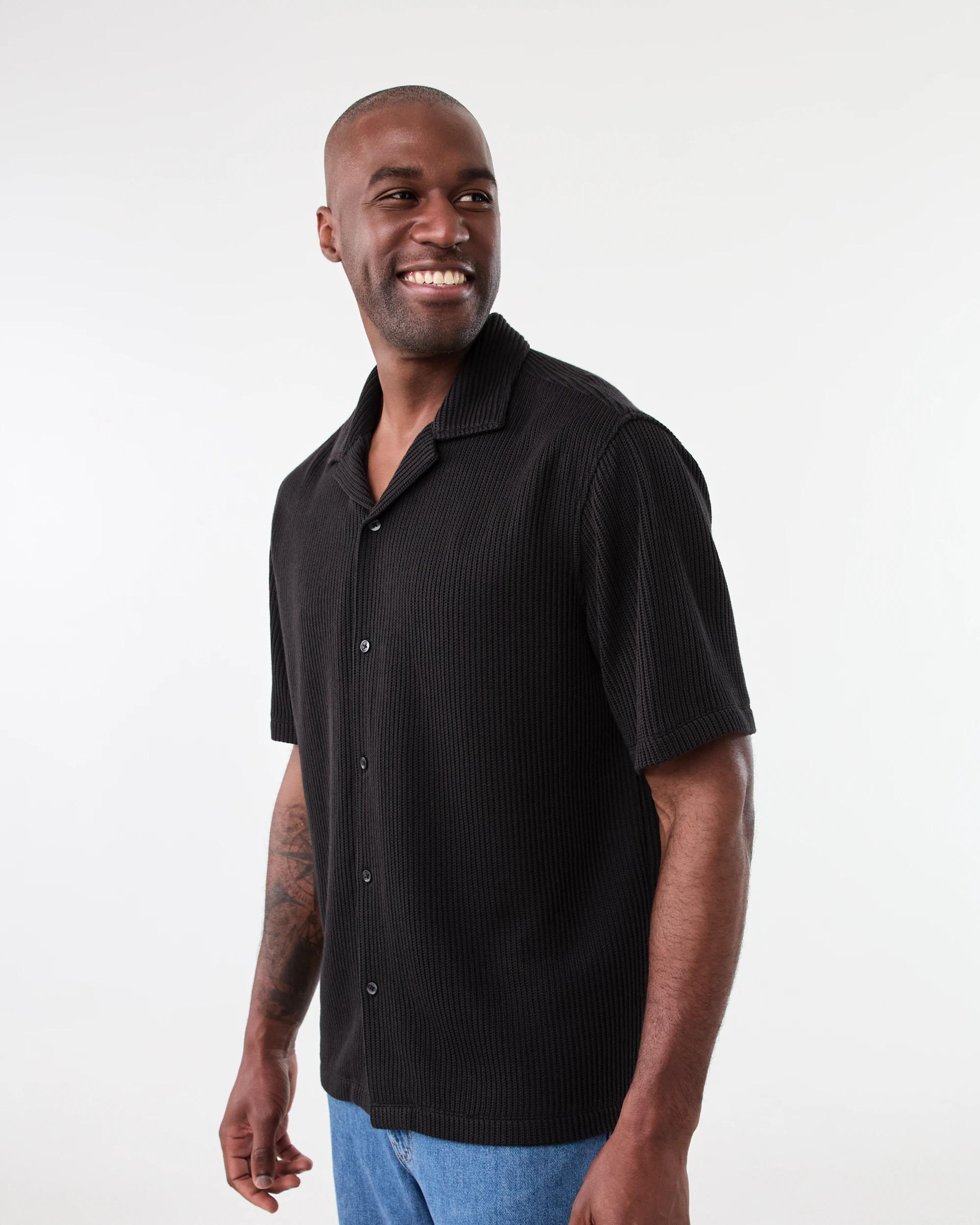 2 Short Sleeve Jacquard Knit Shirt Black, 2 of 6