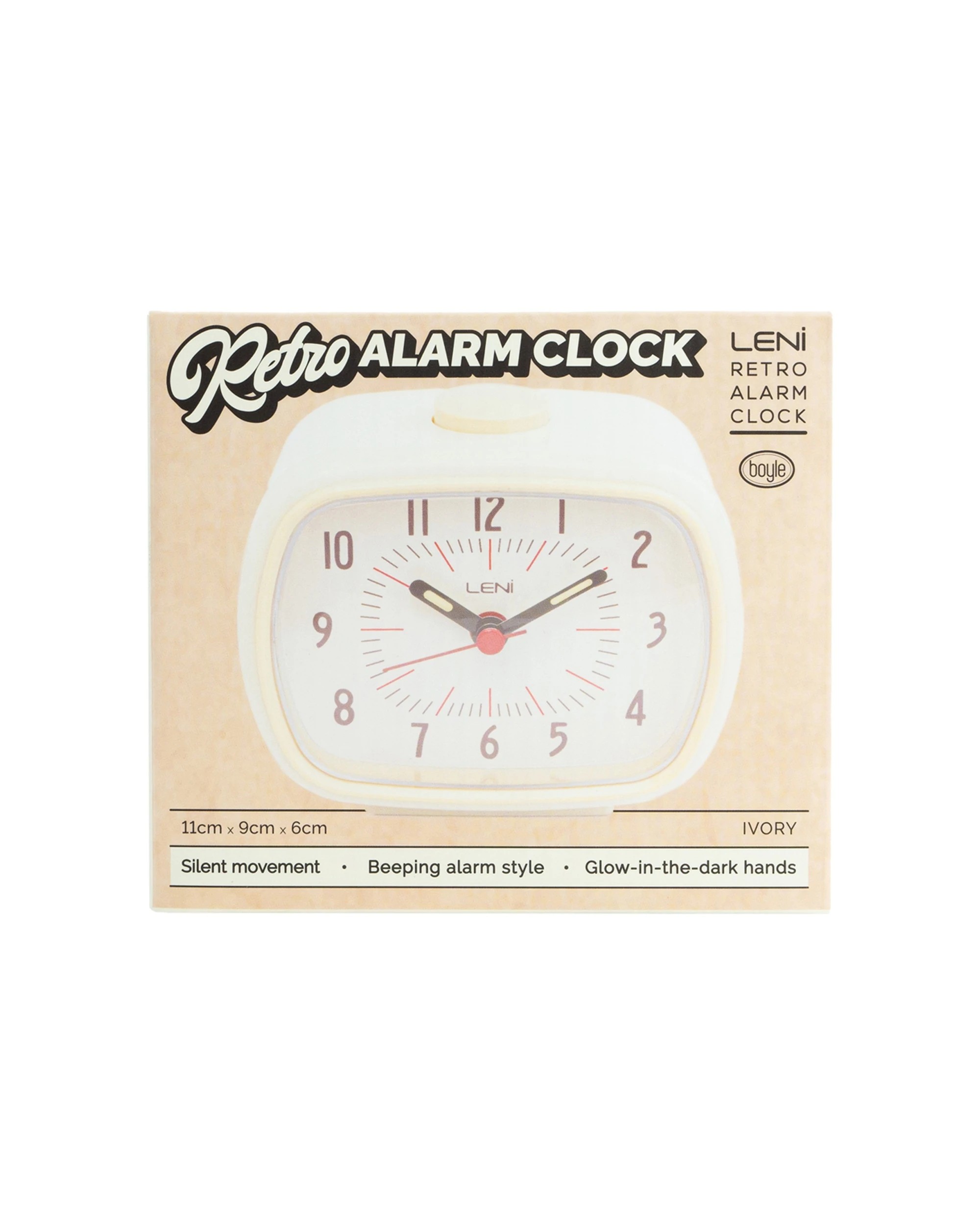 6 Leni Retro 9cm Alarm Clock Luminescent Hands Audible Beep-Beep Alarm - Beige, 6 of 7