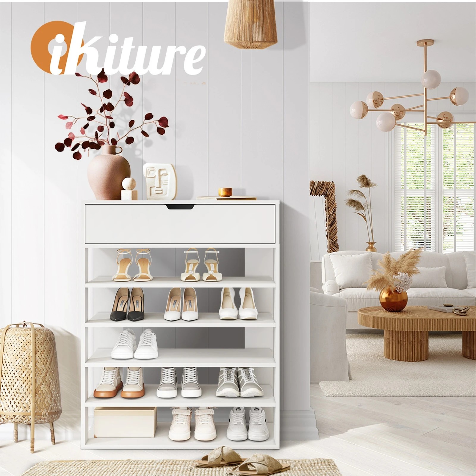 3 Oikiture Shoes Storage Rack 5-tier Shelves Shoe Storage Cabinet Drawer
 - White, 3 of 8