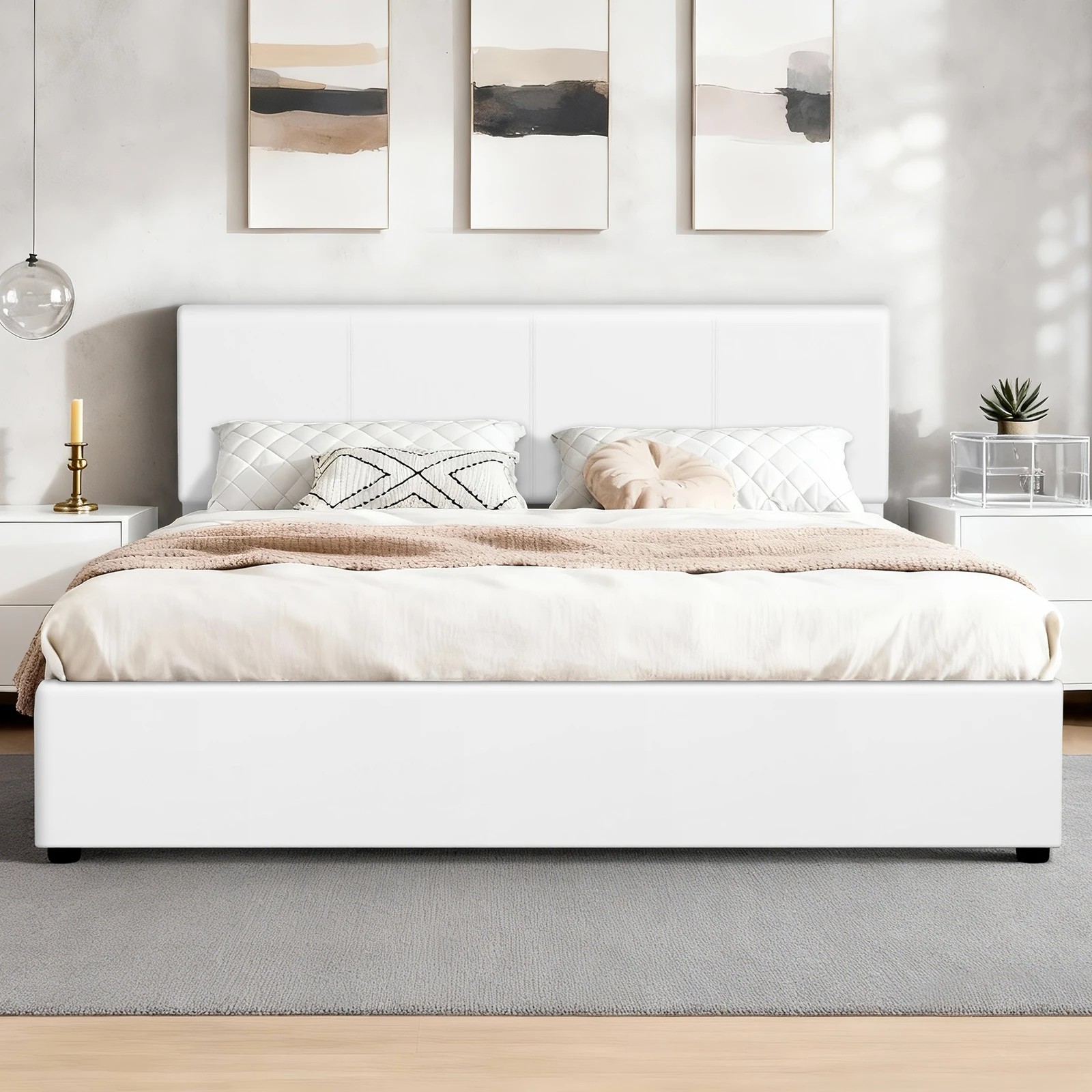 3 Alfordson Bed Frame Double Gas Lift Storage Adjustable Headboard Luria - White, 3 of 9