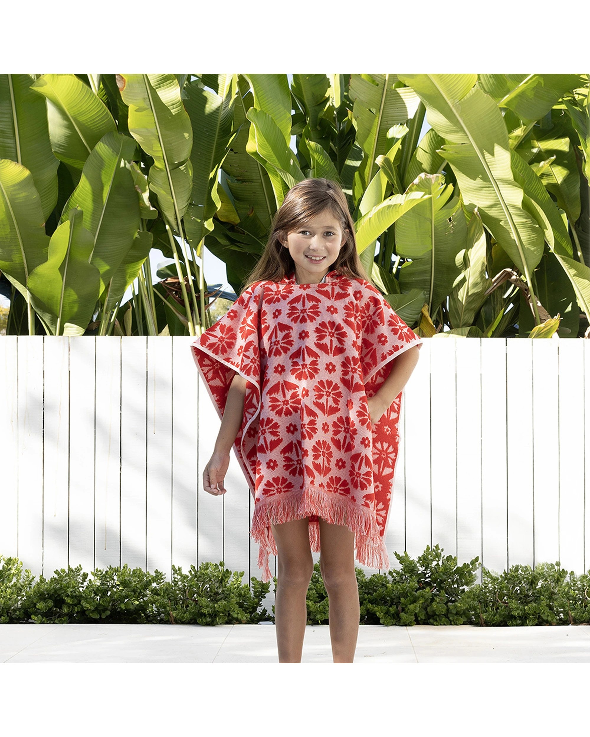 5 BAMBURY Flora Kids Poncho Cotton UPF 50 Plus Sun Protection Machine Washable Comfort Fit - Red, 5 of 5