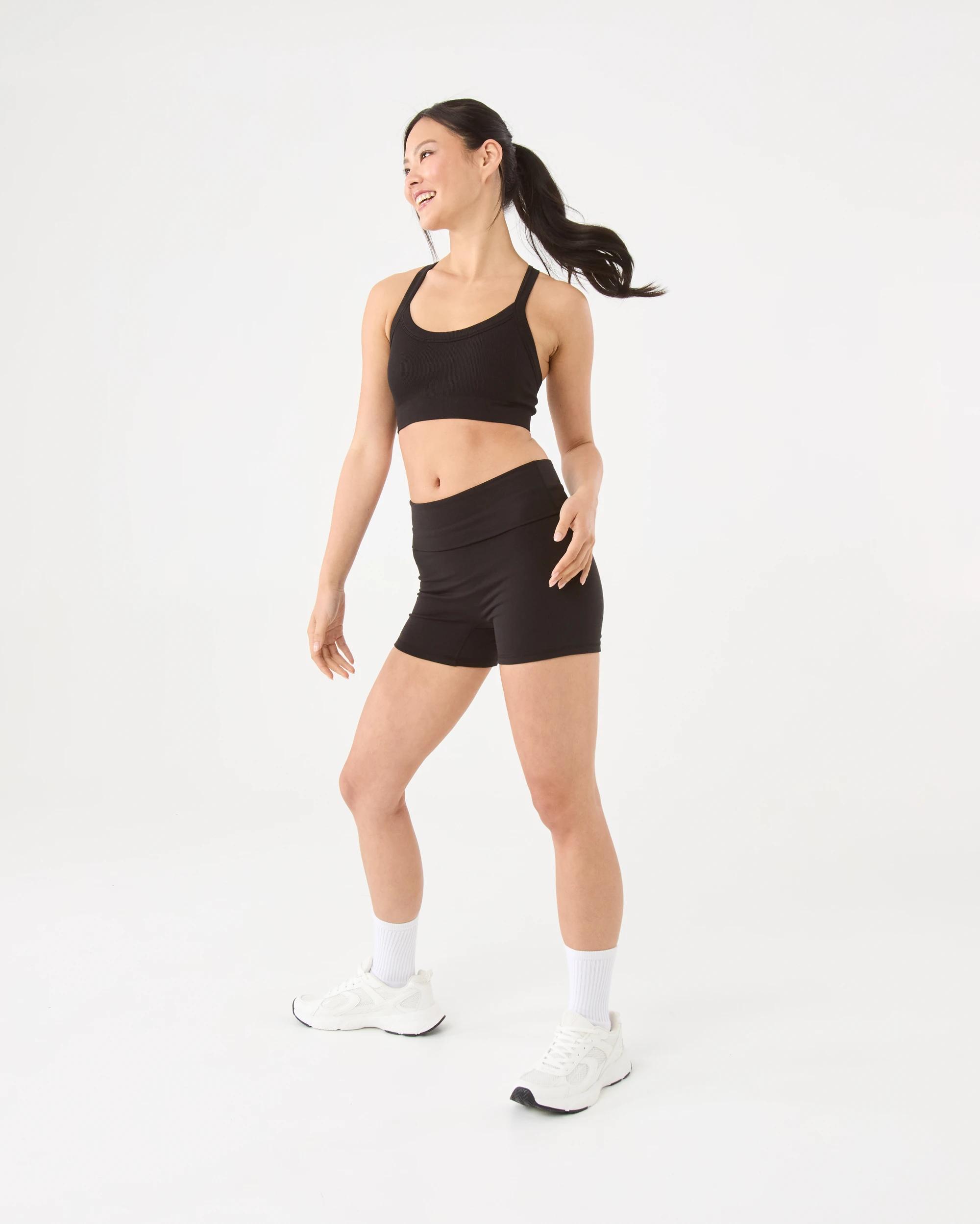 3 Active Womens Fold Over Waist Bike Shorts Black, 3 of 6