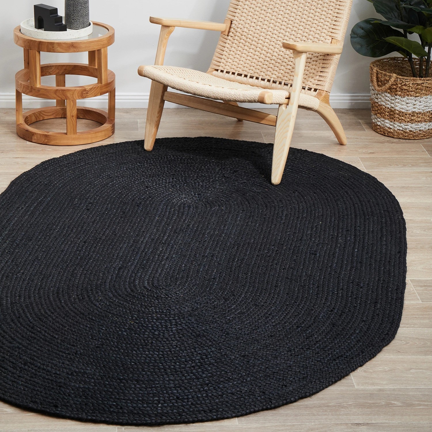 4 Common Ground Rugs Shoreline 280x190cm  Oval - Large Hand Braided Jute Rug - Black, 4 of 9