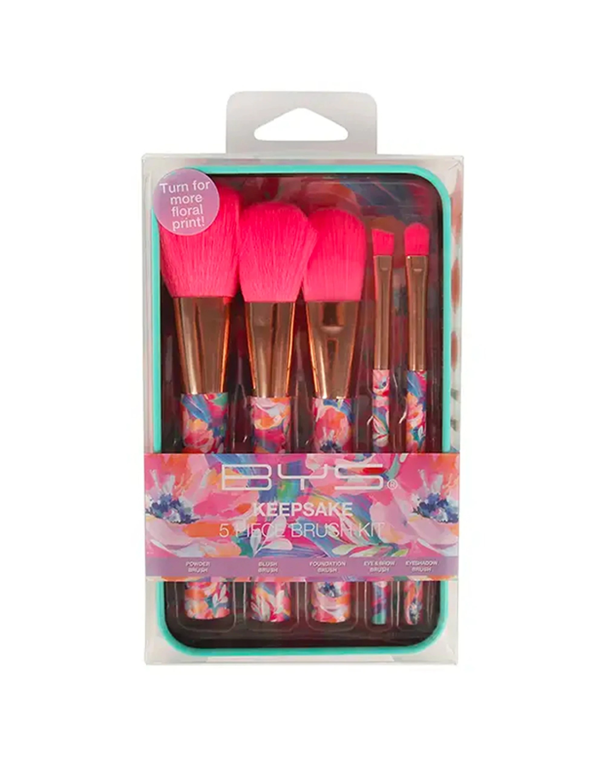 1 BYS 5pc Keepsake Flourish Tin Makeup Brush Kit Travel Ready Soft Bristles Complete Set - Pink, 1 of 3