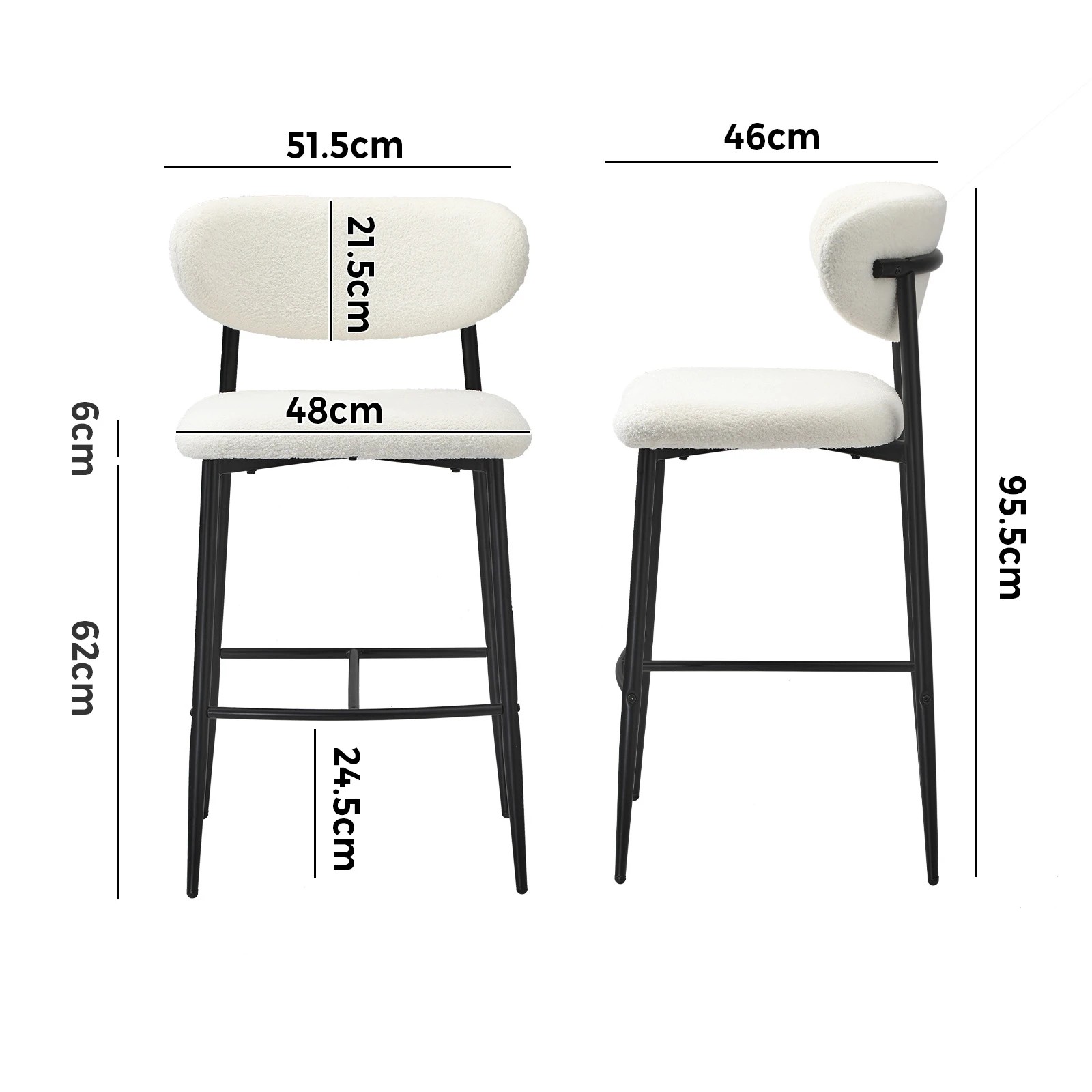 10 Oikiture 2x Bar Stools Kitchen Stool Counter Chair Boucle Fabric
 - Black, 10 of 10