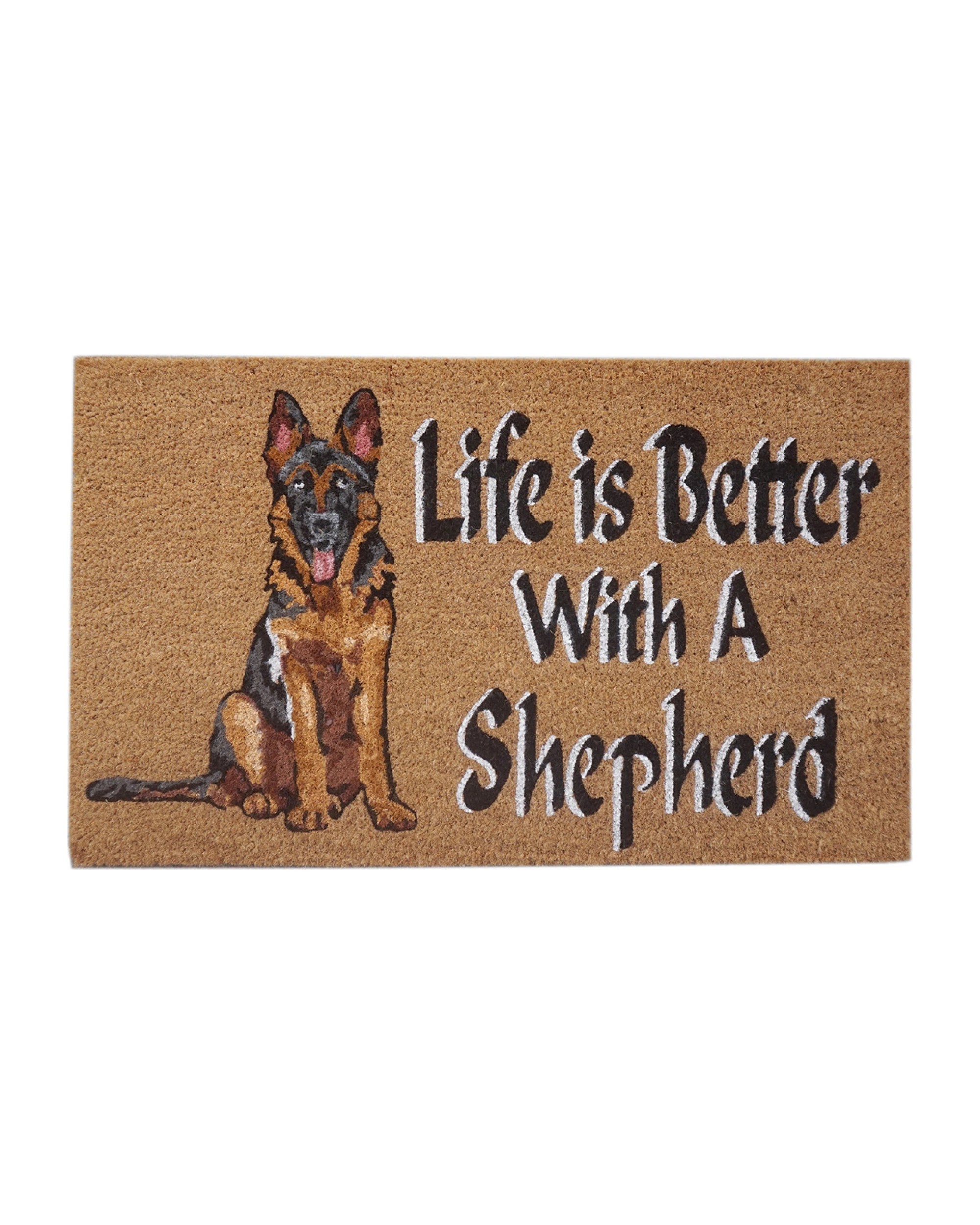 1 Door Mat Deluxe Coir Back Life Is Better Shepherd Dog Puppy 45 x 75 cm Doormat - Brown, 1 of 4