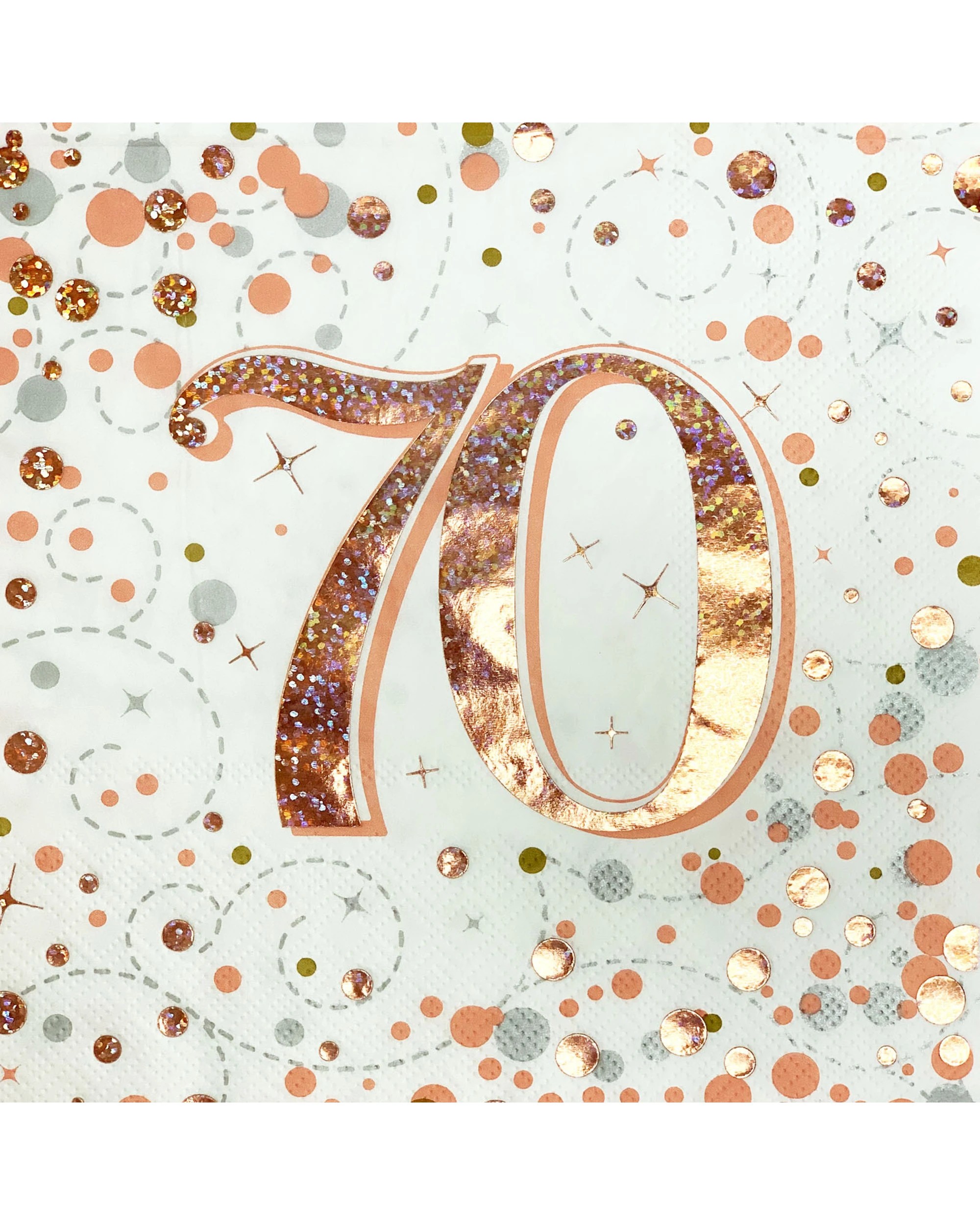 1 Alpen Sparkling Fizz Rose Gold 70th Holographic Large Napkins Serviettes Pack of 16, 1 of 1