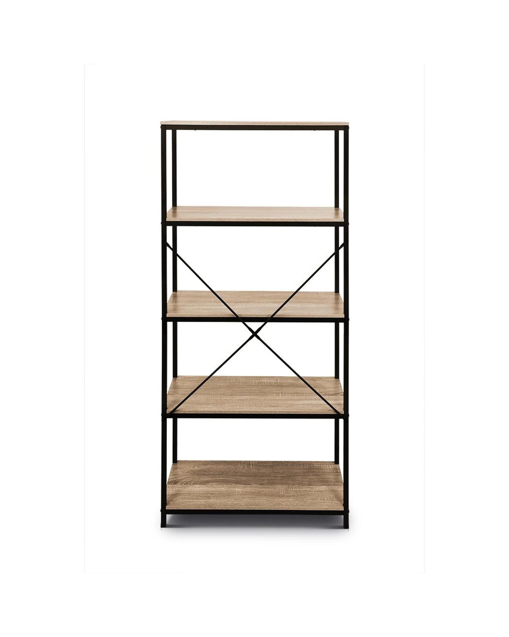 5 HelloFurniture Rome Industrial Style 5-Tier Storage Bookshelf - Oak - Shelf/Bookshelf - Partical Board, 5 of 10