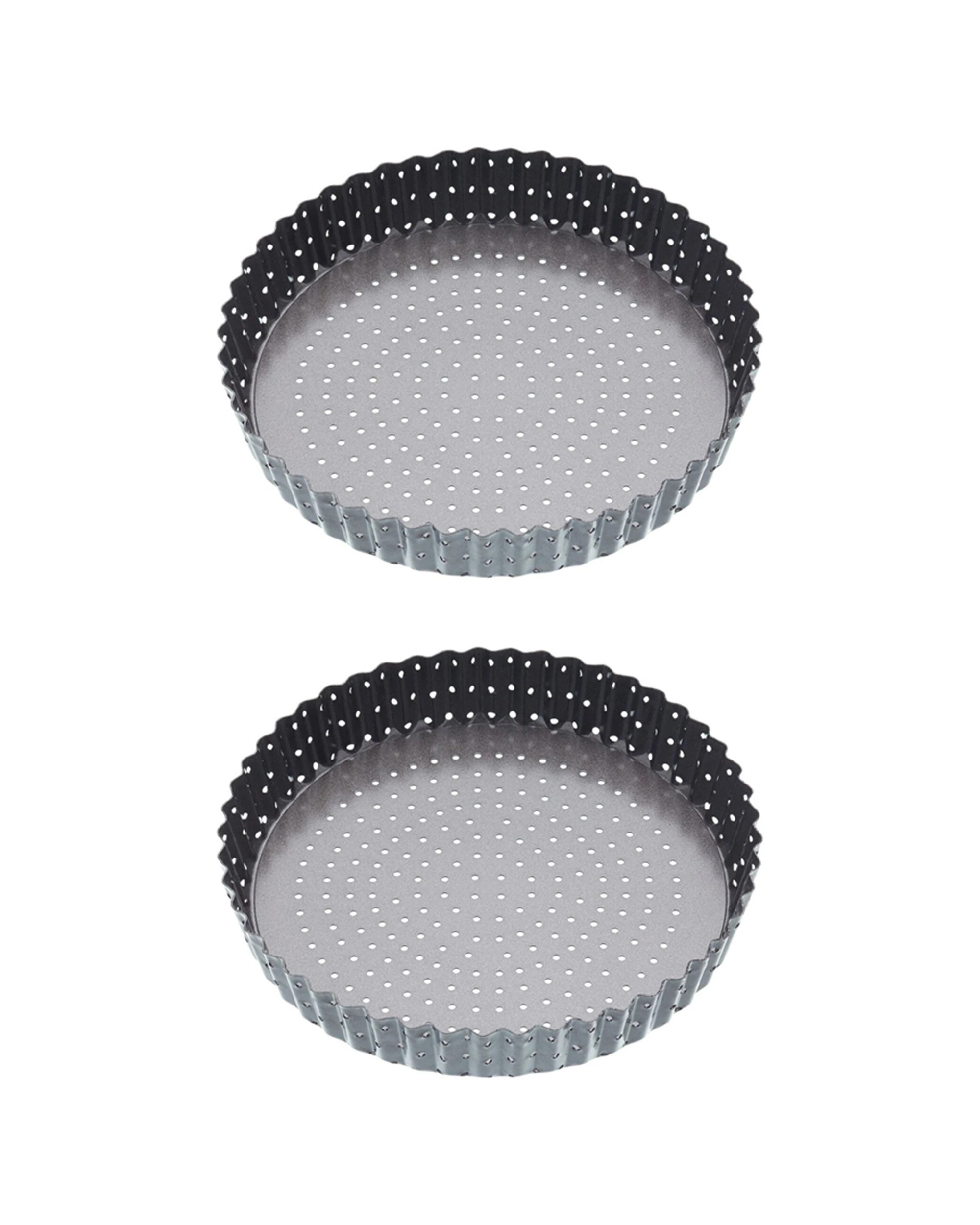 1 Mastercraft 2x Crusty Bake 23cm Loose Base Round Flan Quiche Pan Perforated - Black, 1 of 3