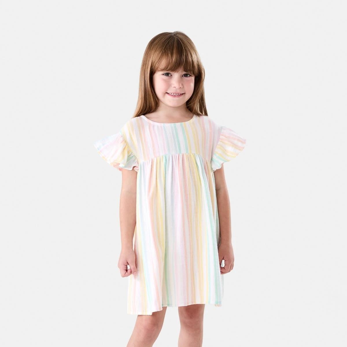 1 Woven Dress MULTI RAINBOW STRIPES WHITE, 1 of 7