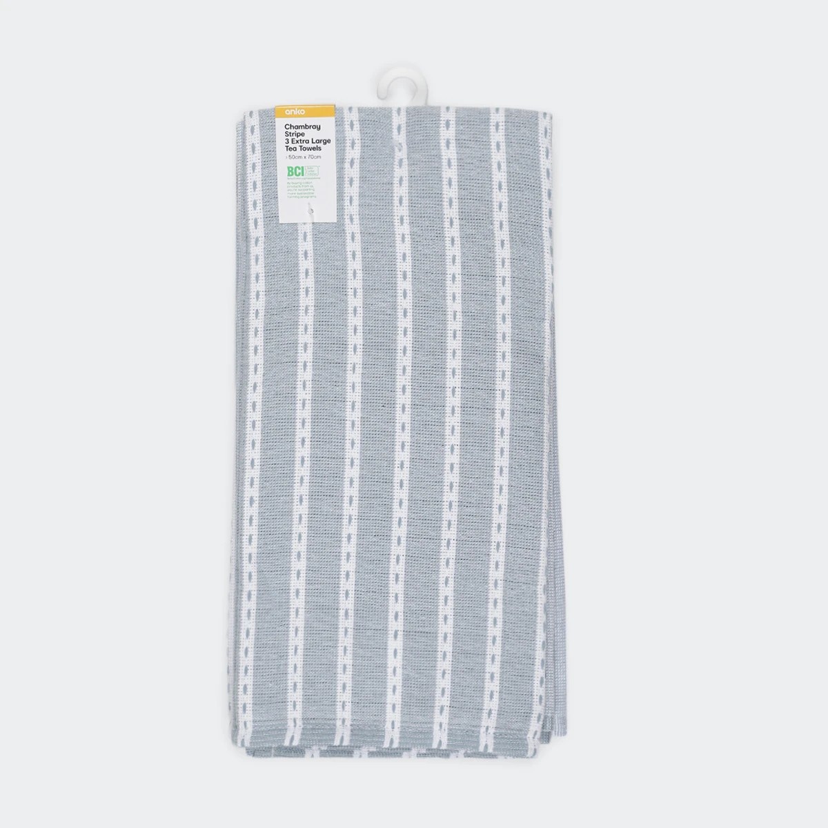 6 3 Pack Blue Chambray Extra Large Tea Towels, 6 of 6