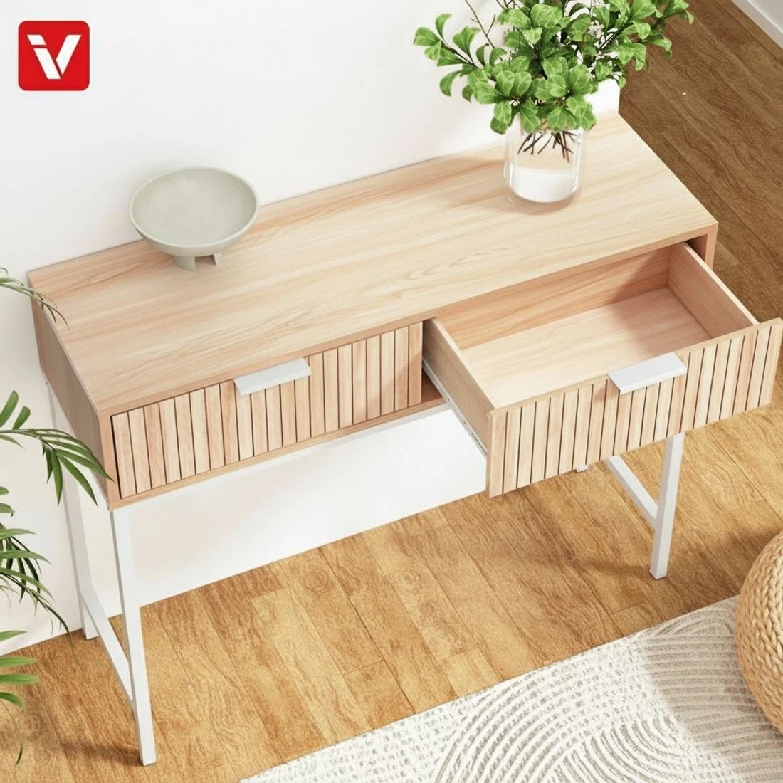 6 Artiss Console Table 2 Drawers 92CM - Brown, 6 of 8