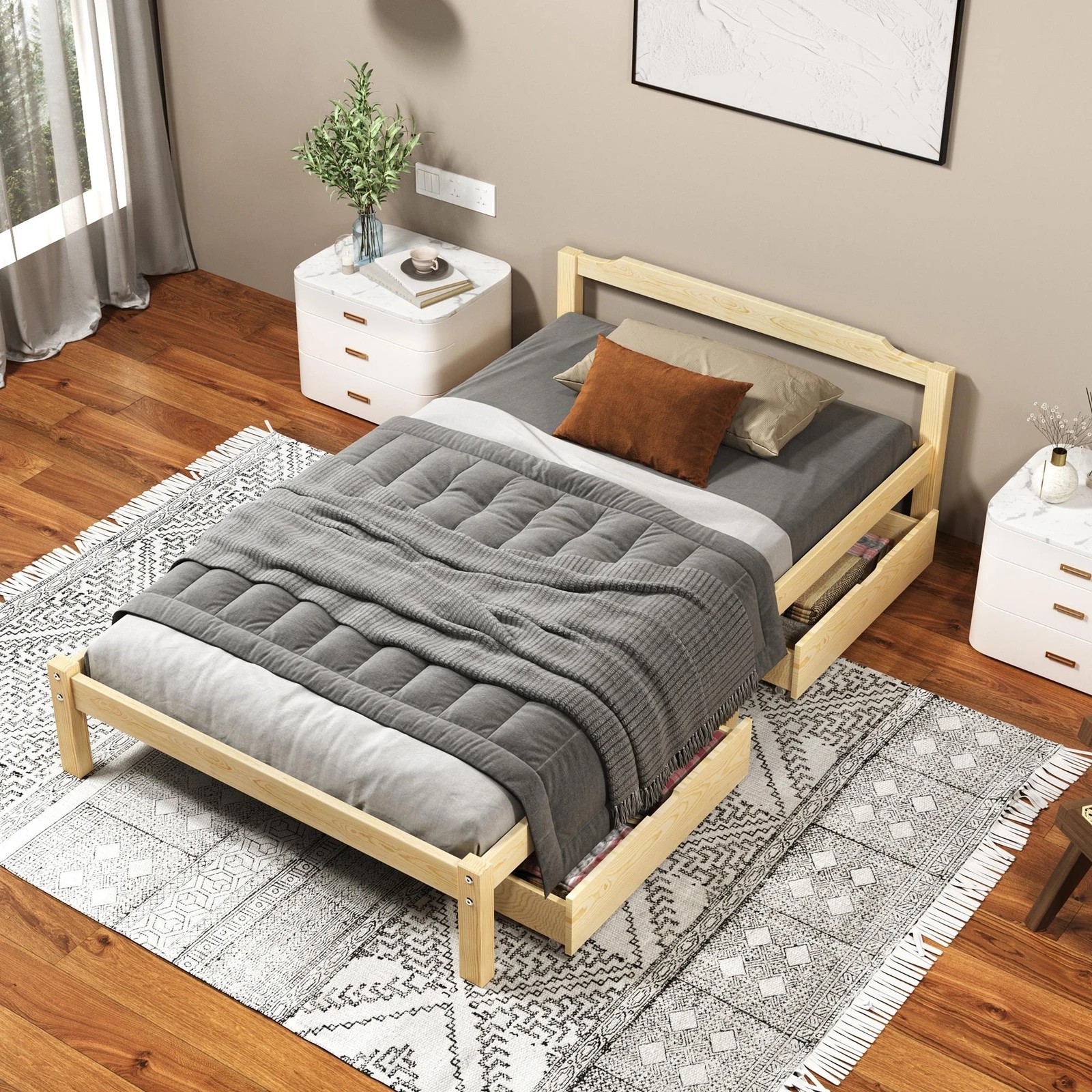 8 Alfordson Bed Frame Wooden Timber Single Size Mattress Base Platform Beatrix - Natural, 8 of 10