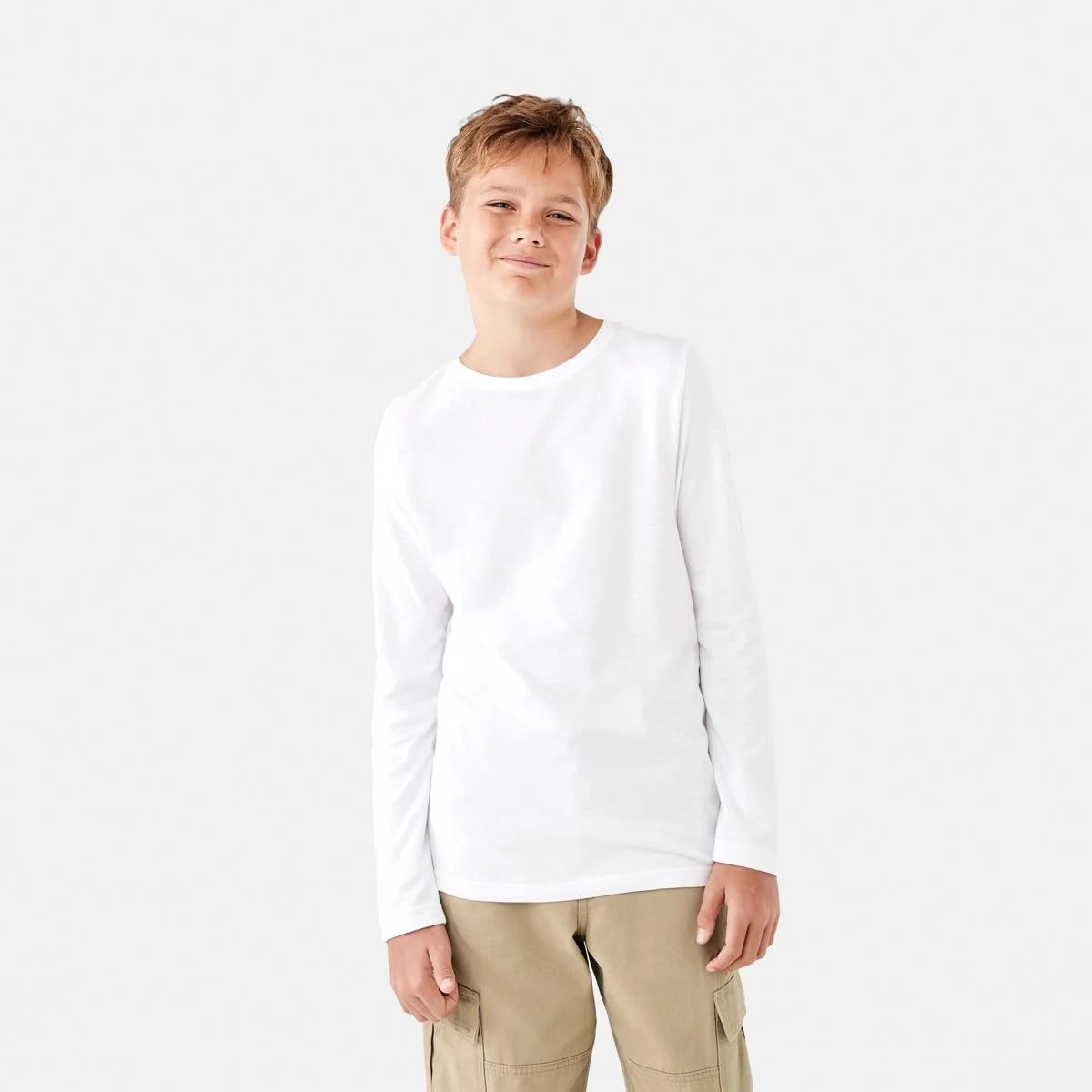 1 Long Sleeve Plain T-shirt White, 1 of 8