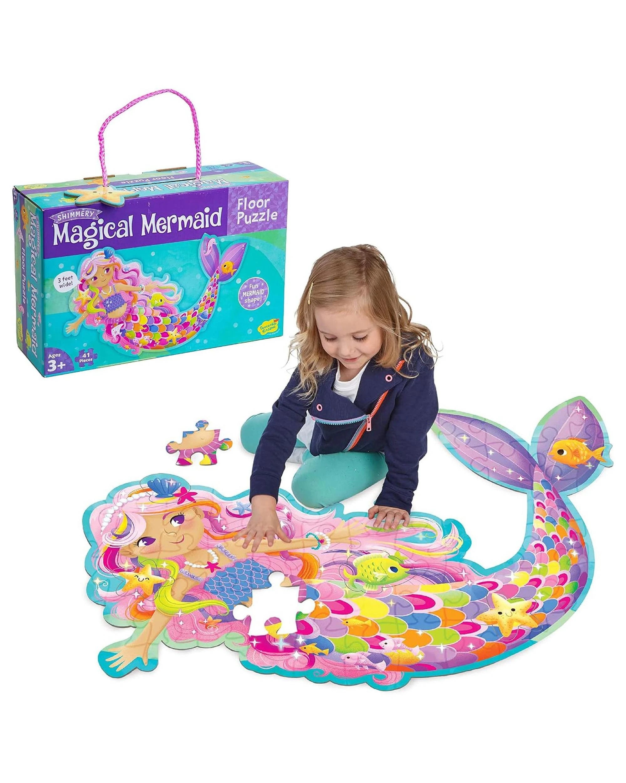 1 Peaceable Kingdom Shimmery Magical Mermaid 41 Piece Floor Jigsaw Puzzle, 1 of 3