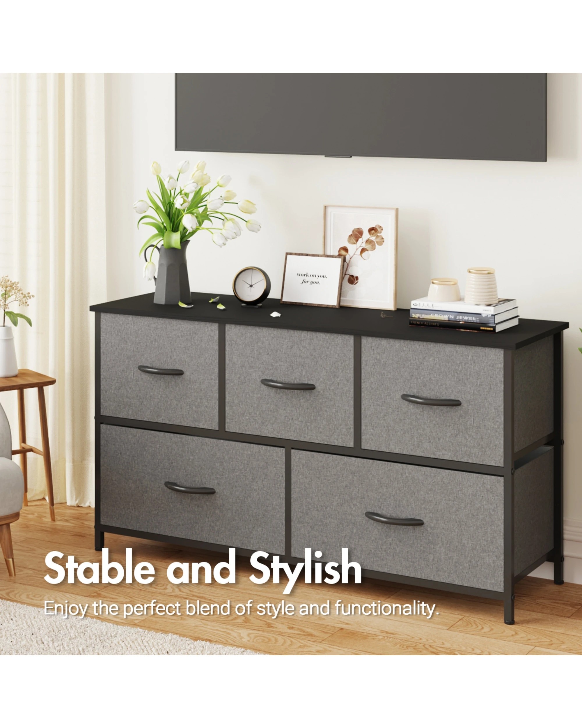 5 Advwin 5 Chest Of Drawers Storage Cabinet Tower Dresser Lowboy
 - Grey, 5 of 9