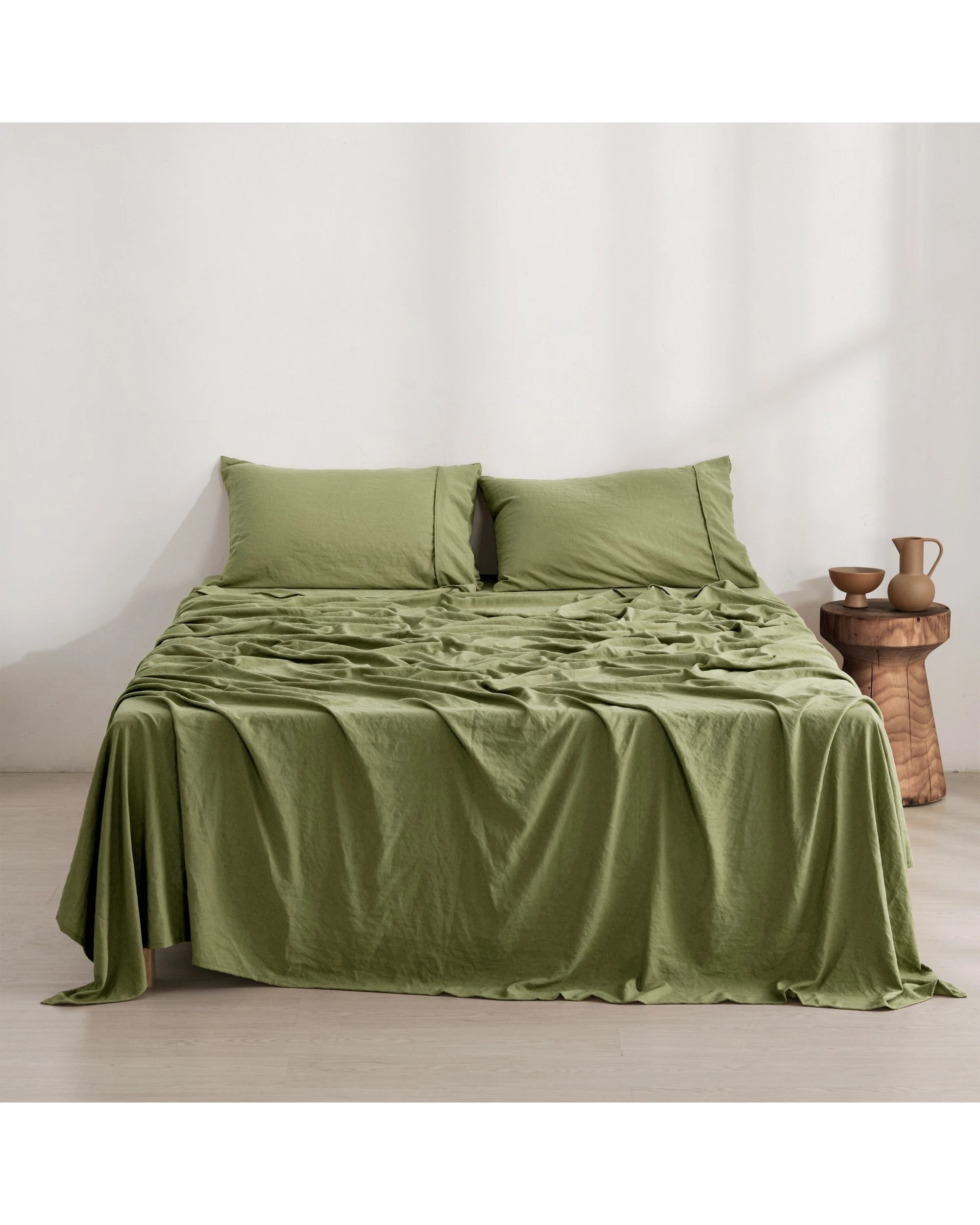 1 Dreamaker Superfine Washed Microfibre Sheet Set - Double Bed - Olive, 1 of 7