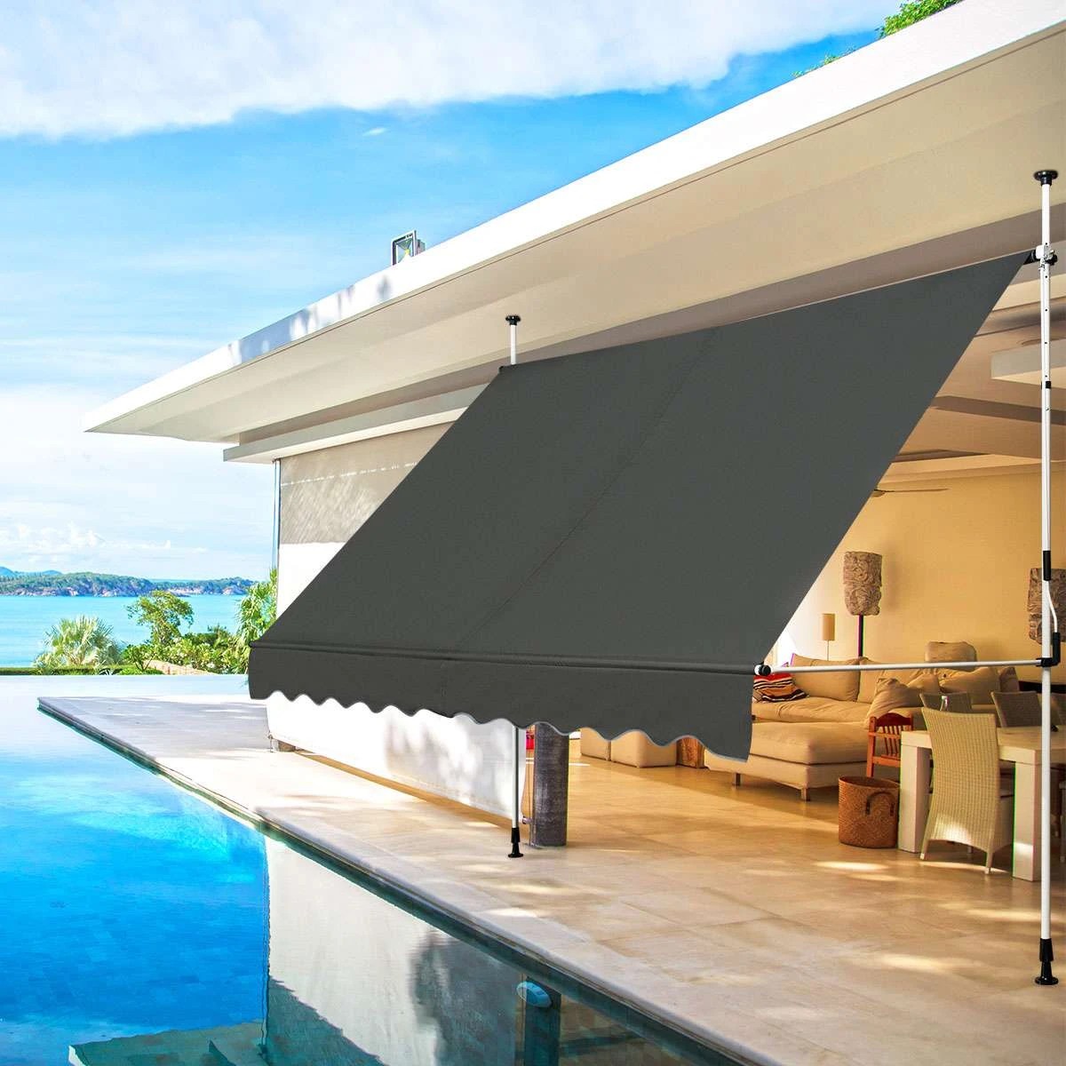 3 Costway 300x125CM Retractable Arm Awning Telescopic UV-Resistant Waterproof Canopy - Grey, 3 of 3