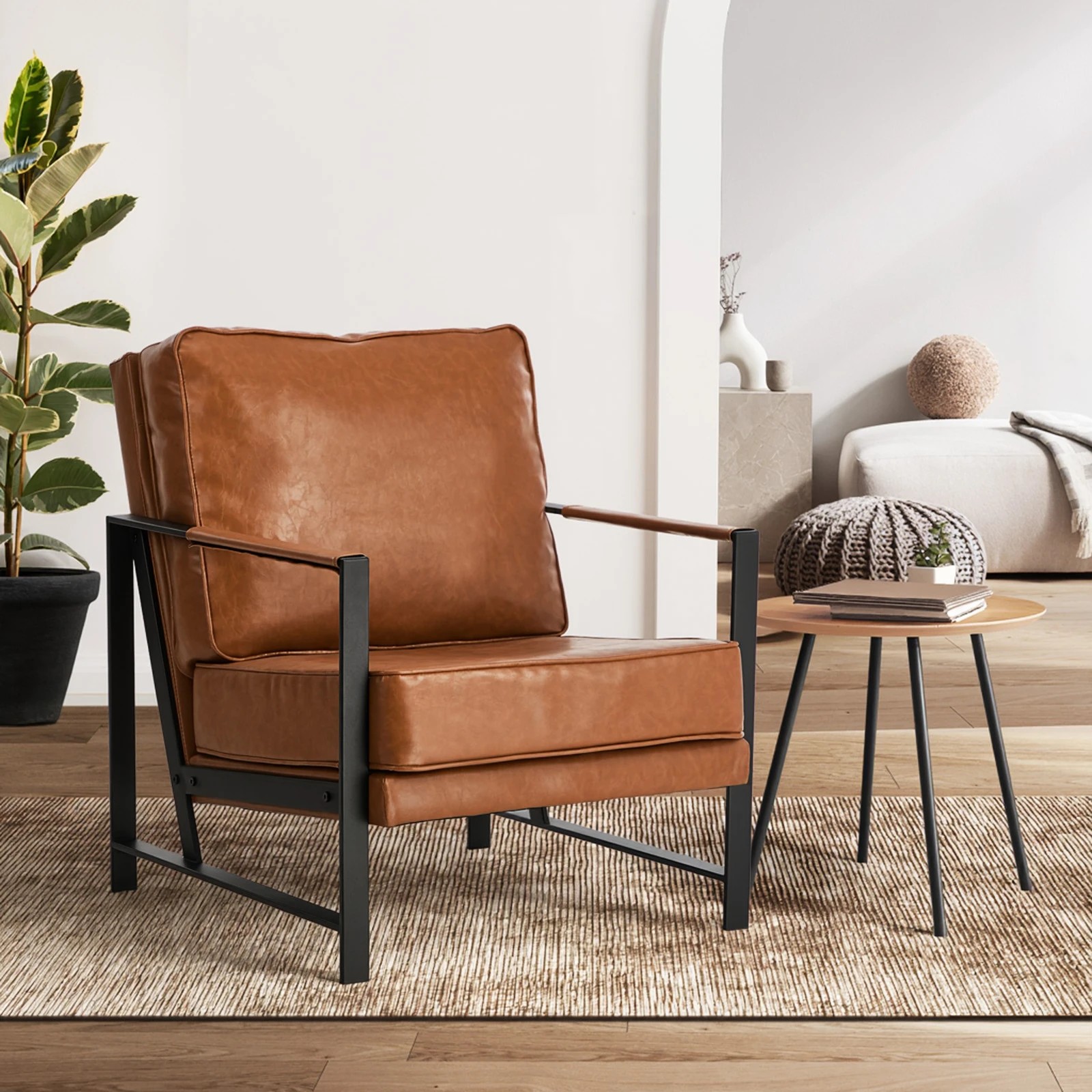 6 Oikiture Lounge Armchair Sofa Chair Faux Leather Accent Armchairs - Brown, 6 of 10